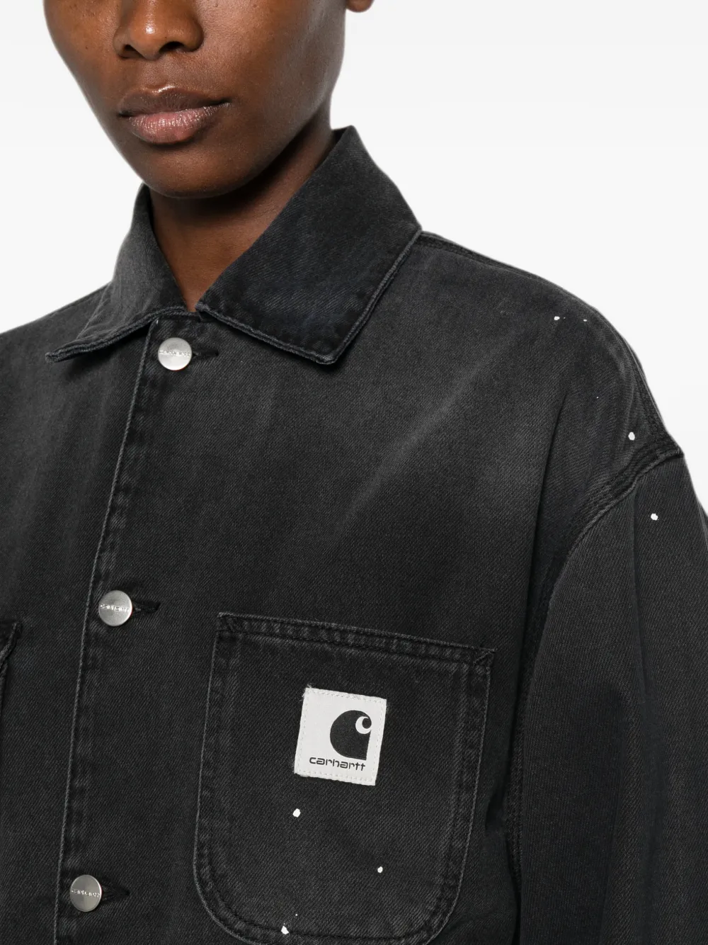 Carhartt WIP Michigan denim jack met verfspatten Zwart