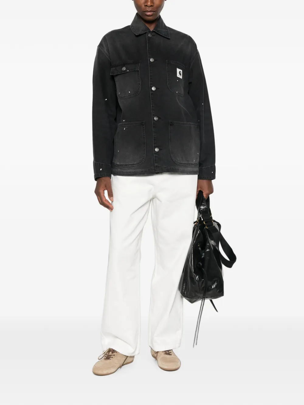 Carhartt WIP Michigan denim jack met verfspatten Zwart