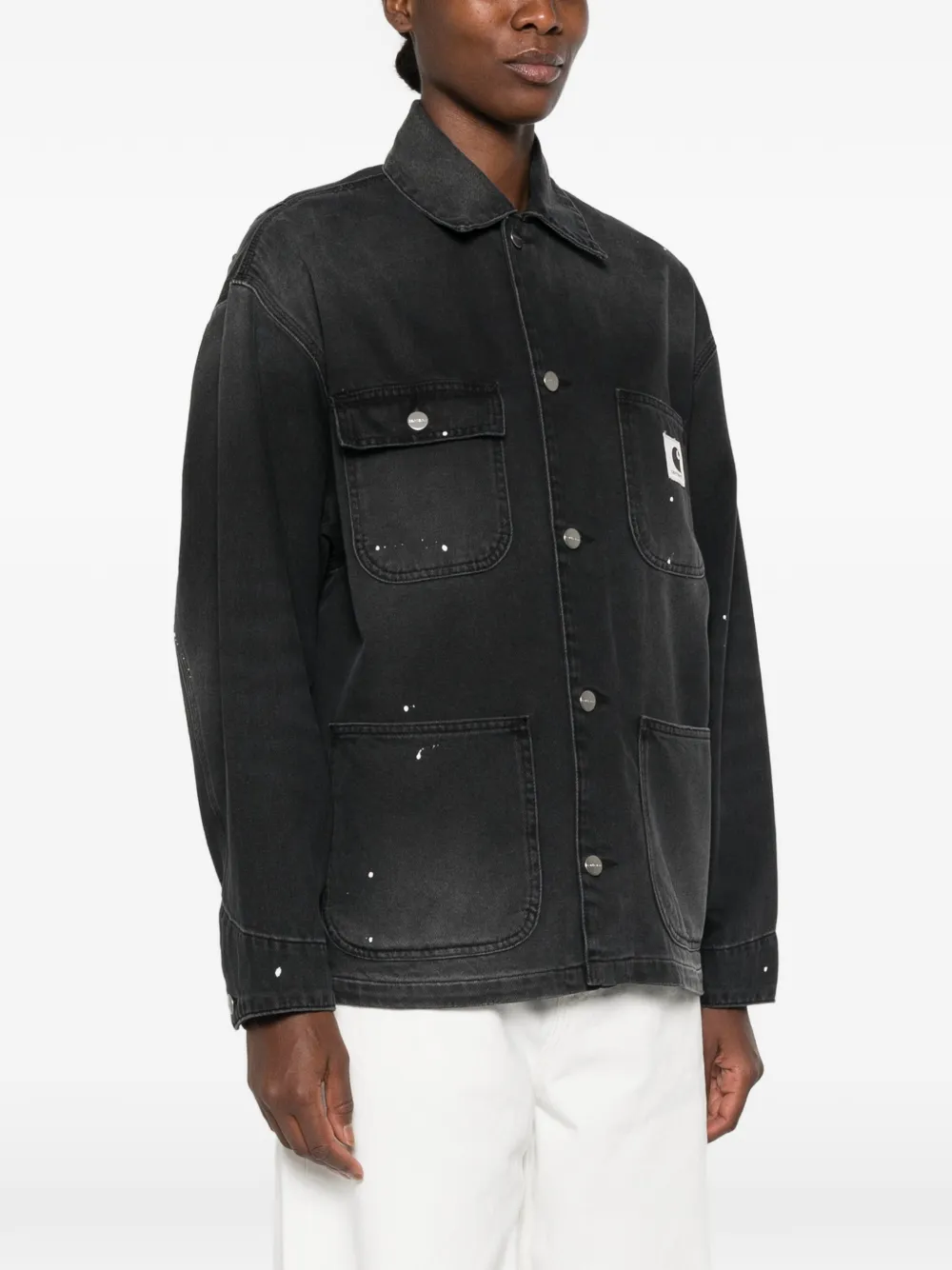Carhartt WIP Michigan denim jack met verfspatten Zwart