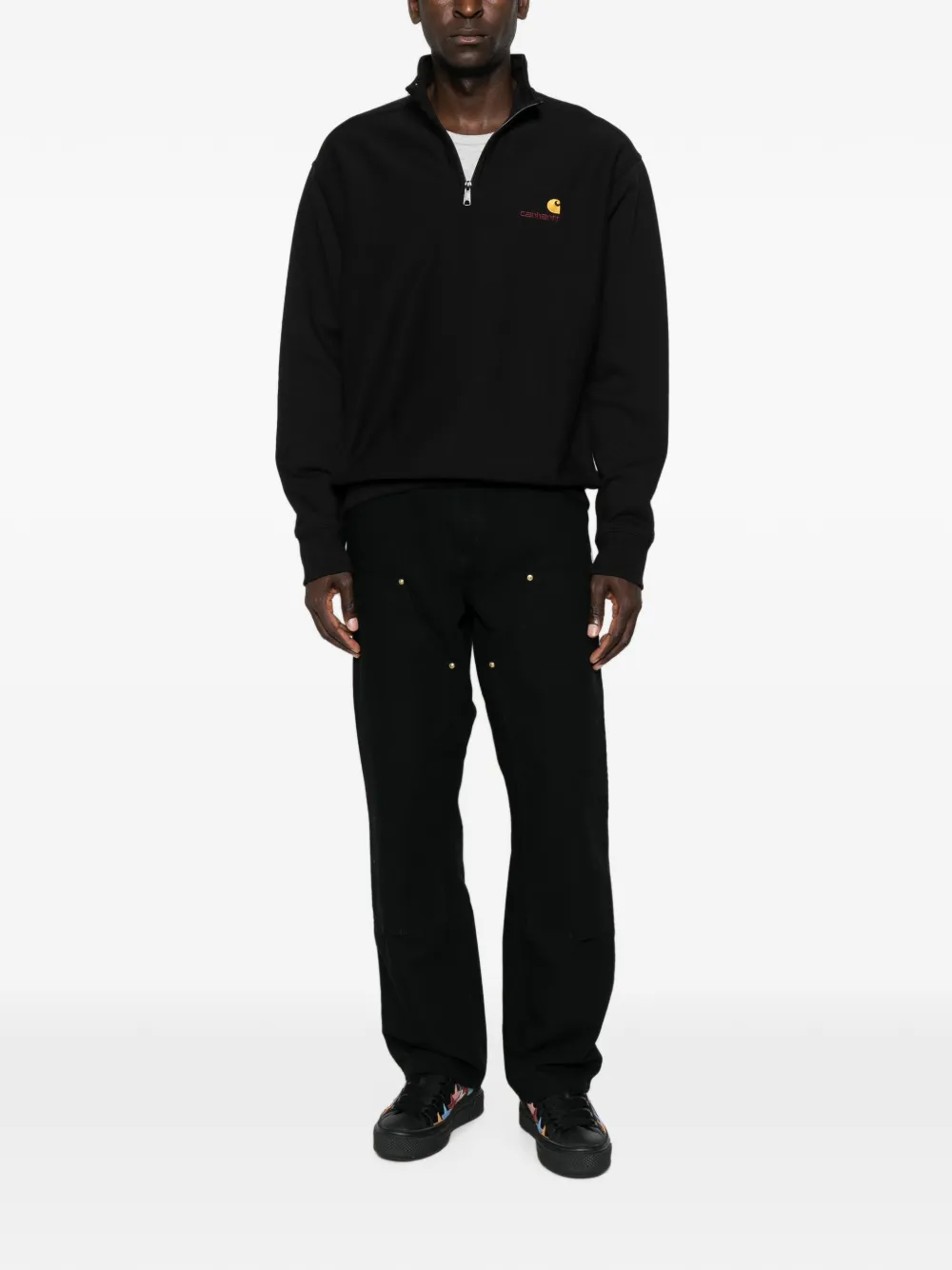 Carhartt WIP American Script hoodie met halve rits Zwart