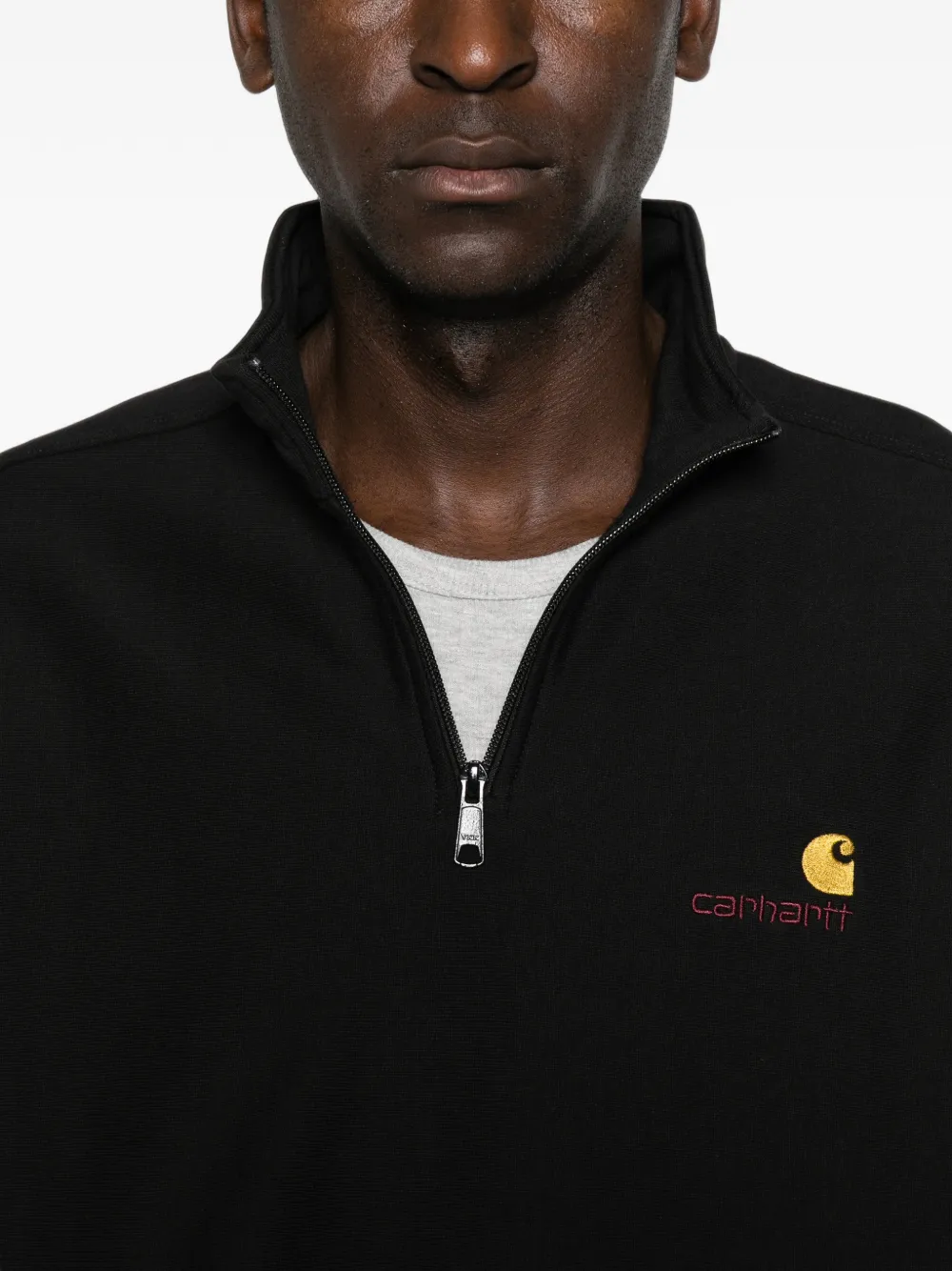 Carhartt WIP American Script hoodie met halve rits Zwart