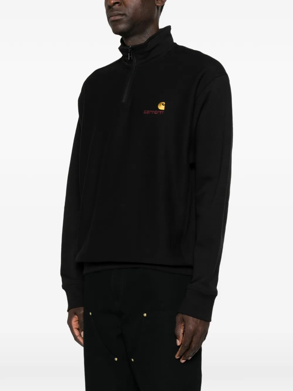 Carhartt WIP American Script hoodie met halve rits Zwart