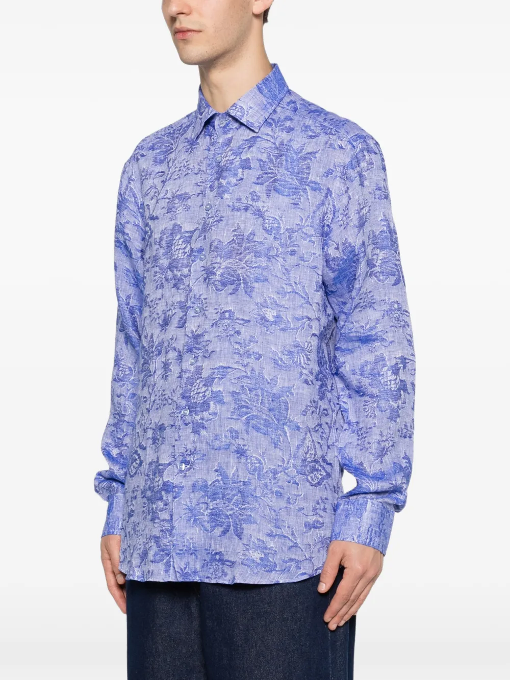 ETRO Blouse met bloemenprint en slub textuur Blauw