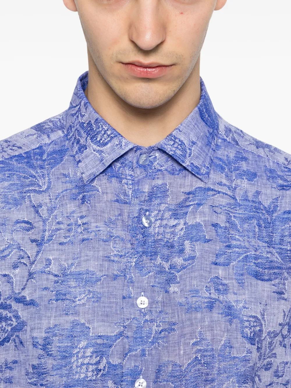 ETRO Blouse met bloemenprint en slub textuur Blauw
