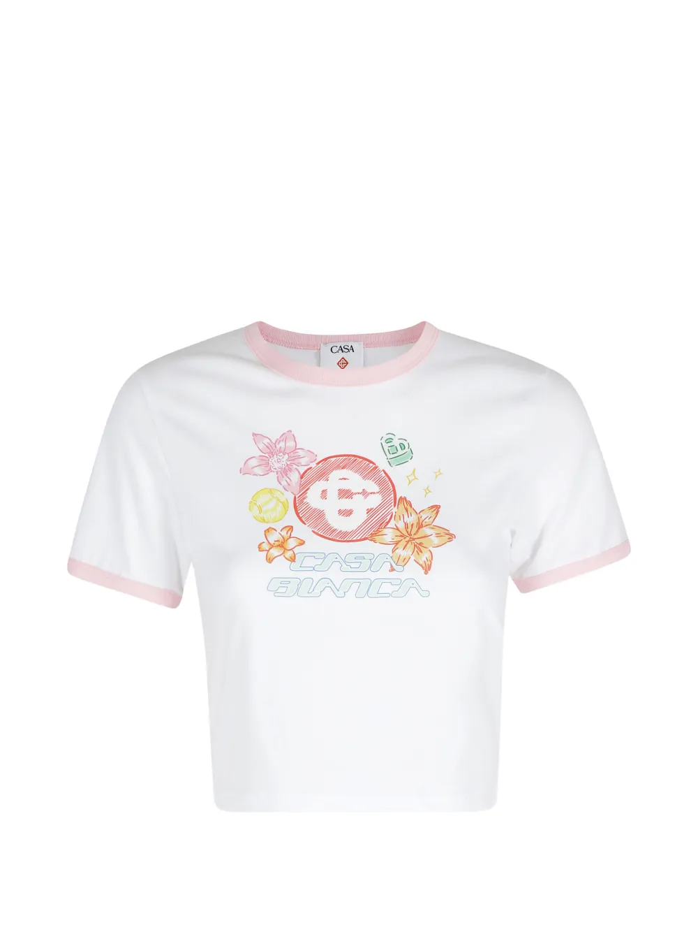 Casablanca printed cropped T-shirt - Bianco