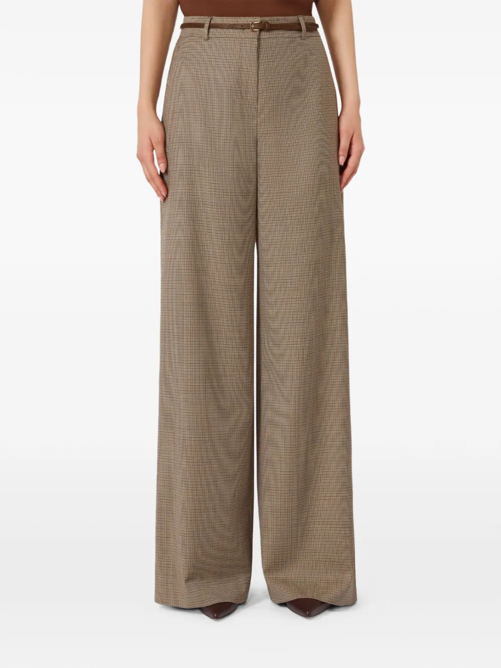  Max Mara Checked Belted Tailored Trousers - Brown 