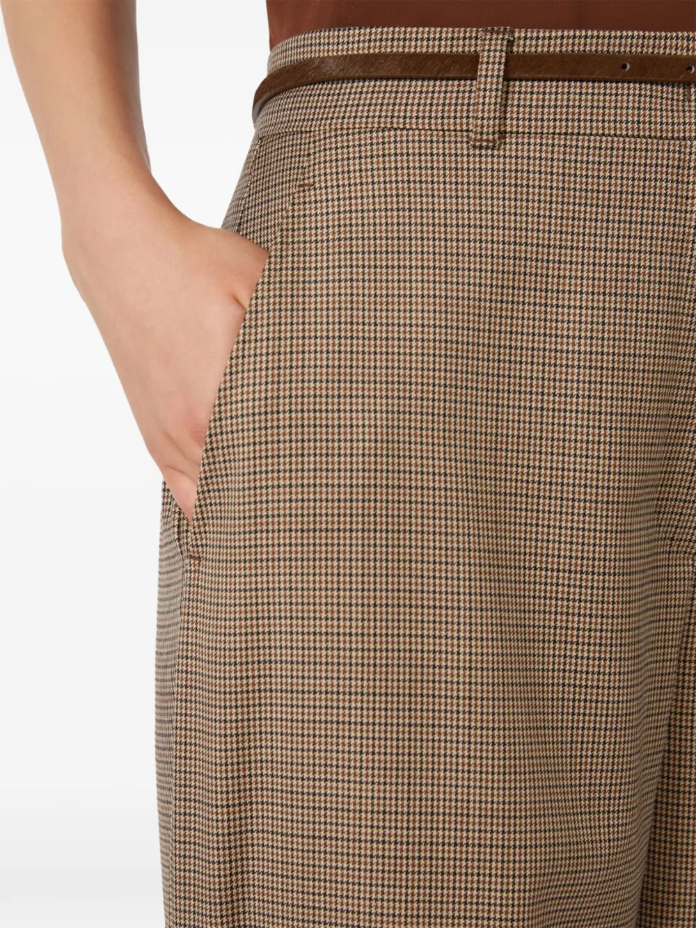 Max Mara Geruite pantalon met ceintuur Bruin