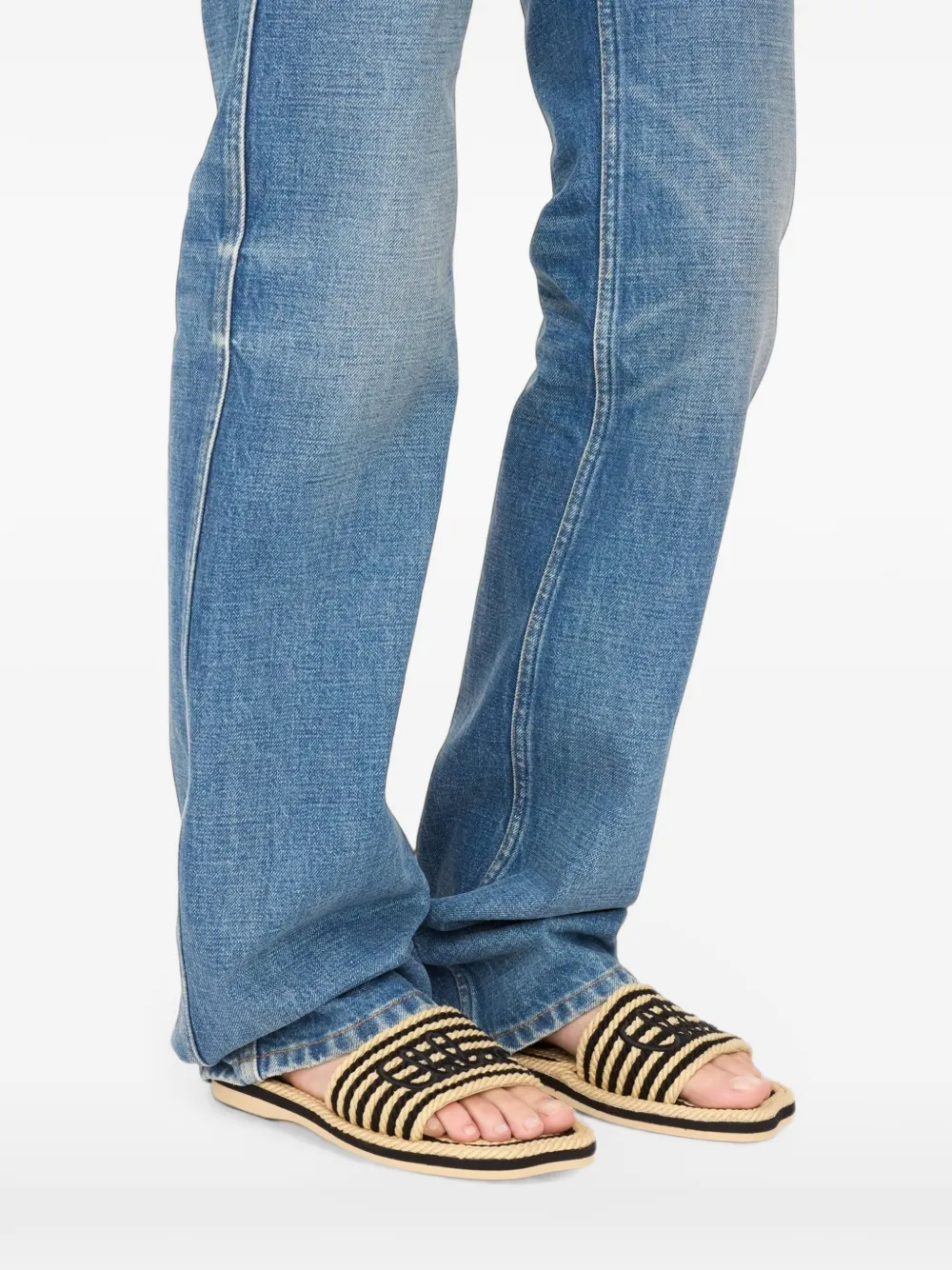 Chloé Gestreepte sandalen met geborduurd logo Zwart