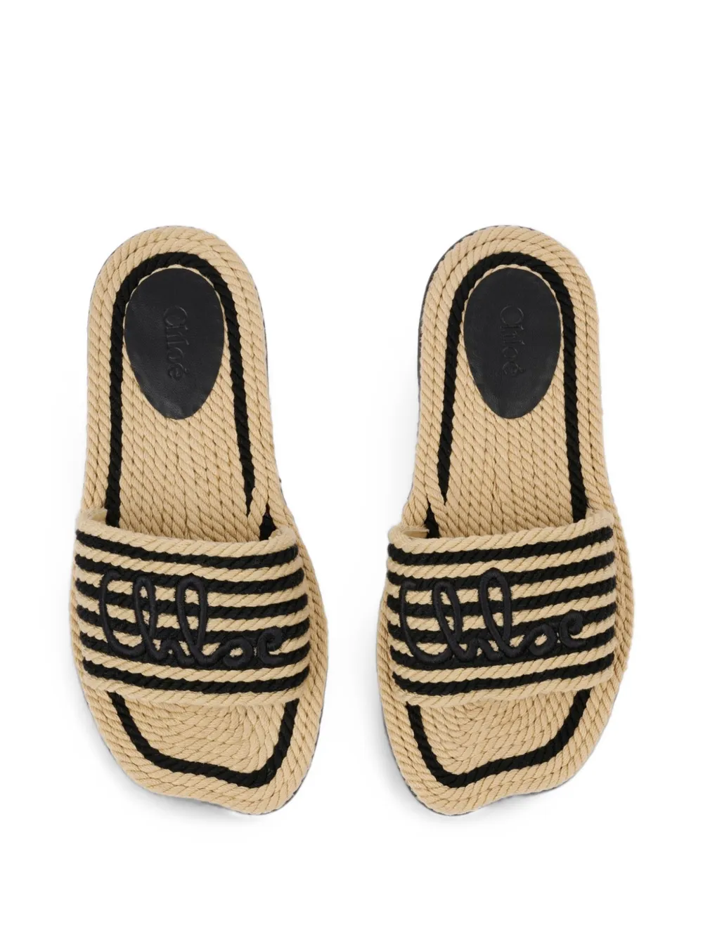 Chloé Gestreepte sandalen met geborduurd logo Zwart