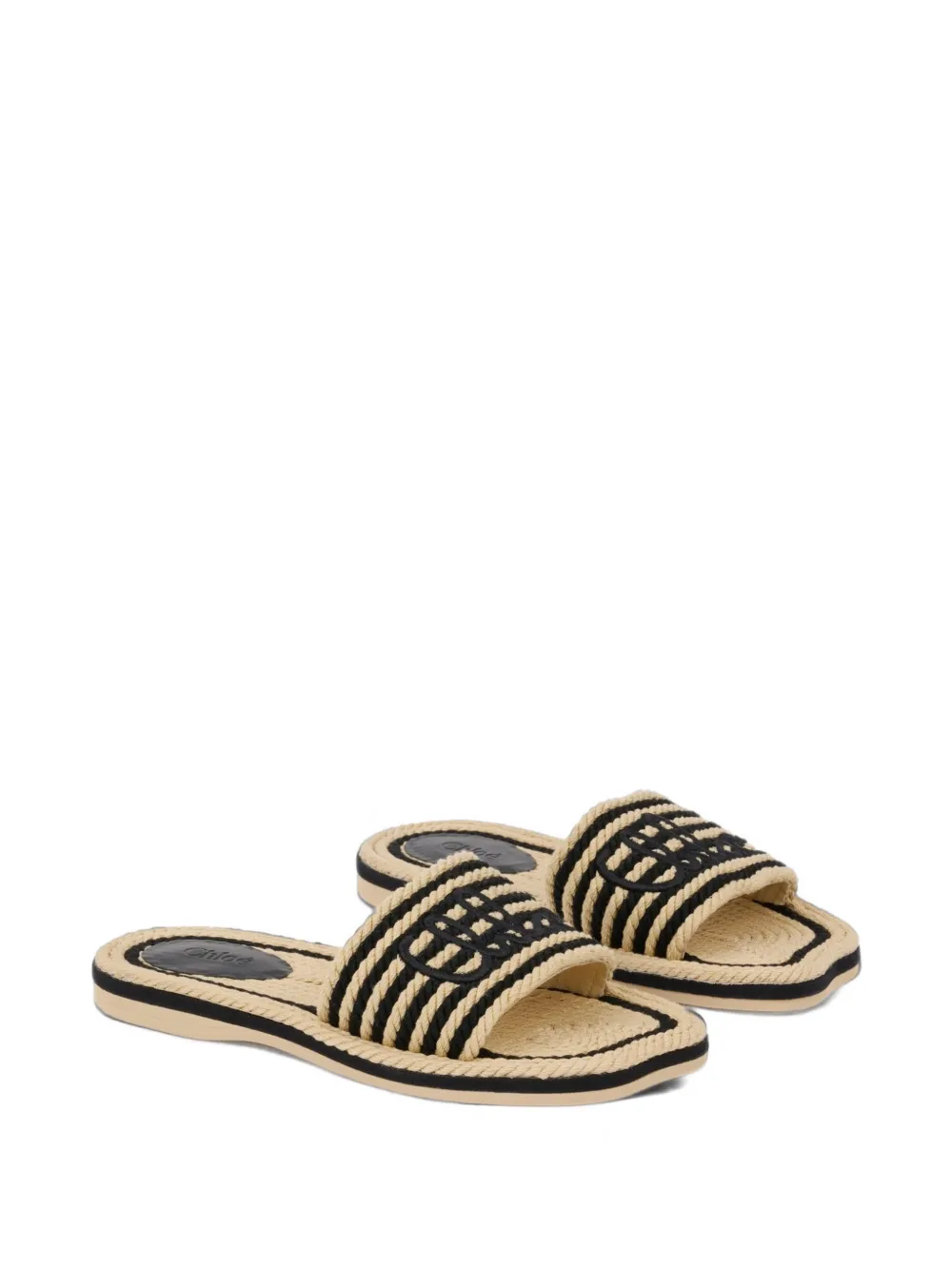 Chloé Gestreepte sandalen met geborduurd logo Zwart