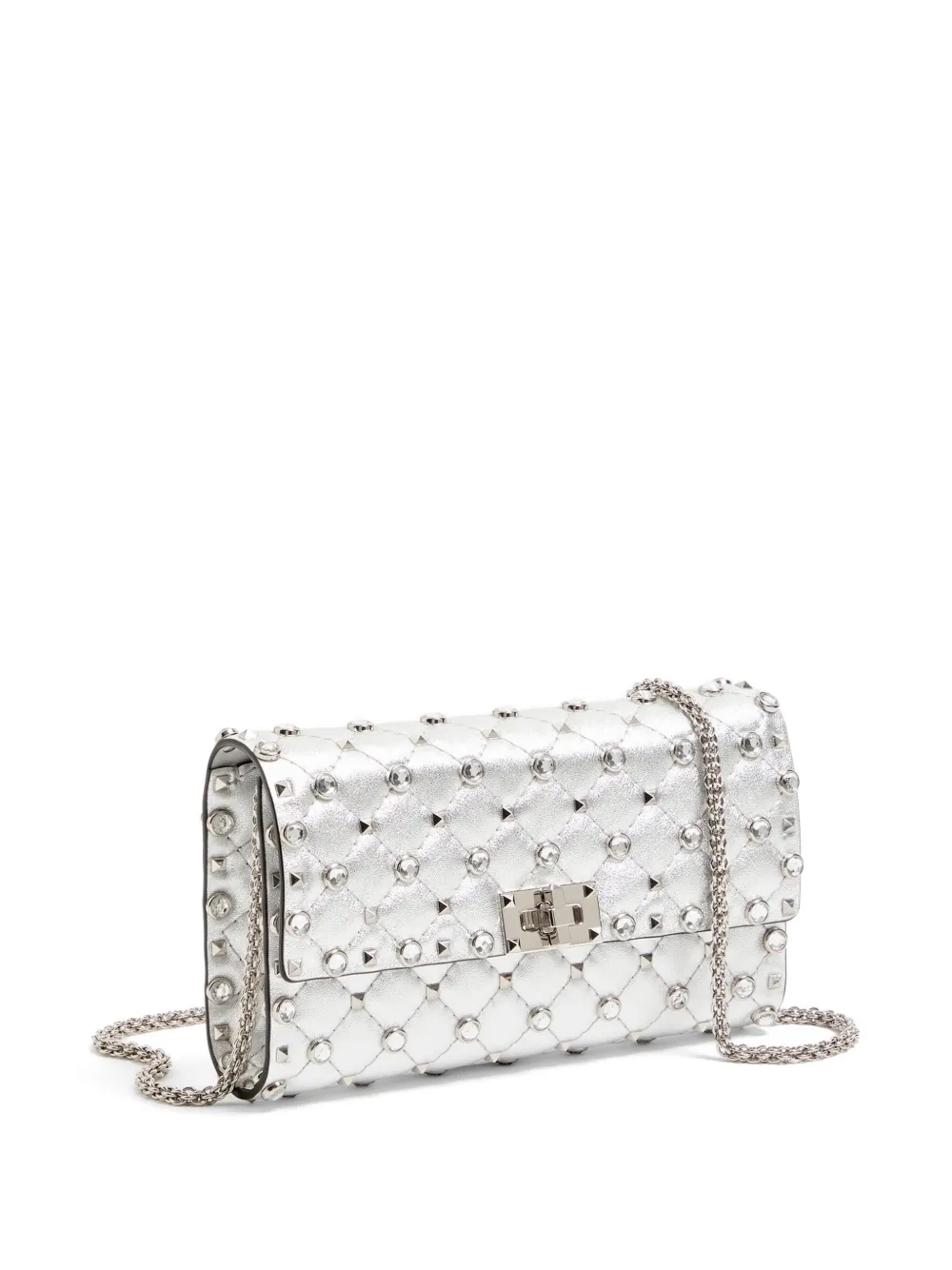 Valentino Garavani Rockstud schoudertas van gelamineerd nappaleer Zilver