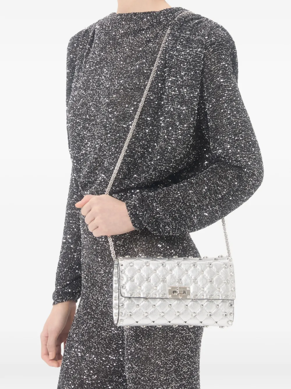 Valentino Garavani Rockstud schoudertas van gelamineerd nappaleer Zilver