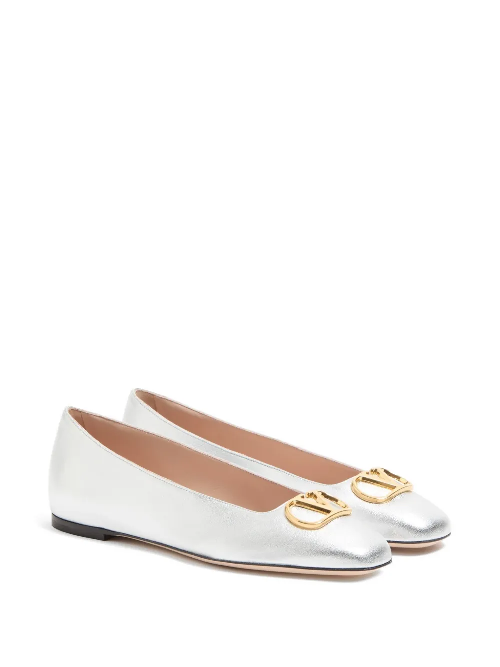 Valentino Garavani VLogo Signature ballerina's van gelamineerd nappa leer Zilver
