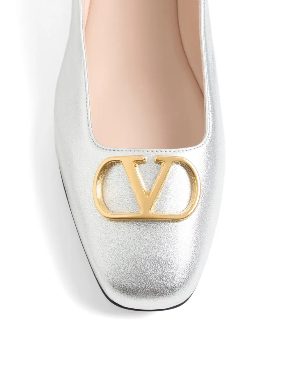 Valentino Garavani VLogo Signature ballerina's van gelamineerd nappa leer Zilver