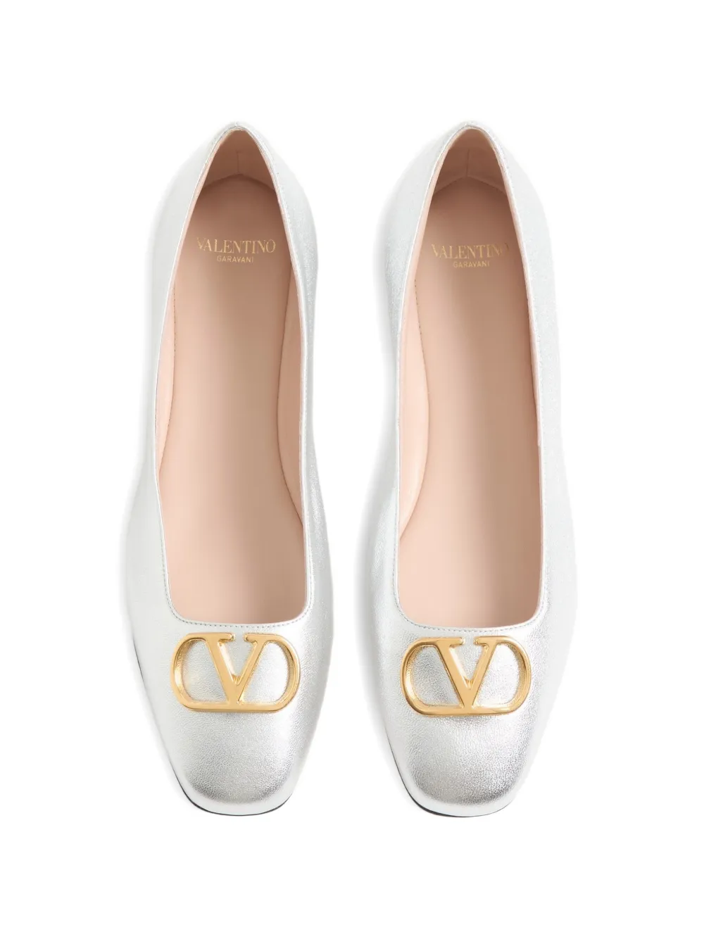Valentino Garavani VLogo Signature ballerina's van gelamineerd nappa leer Zilver