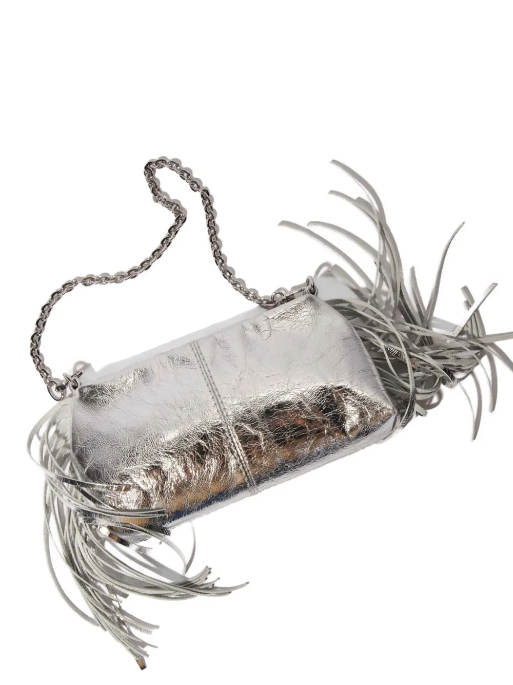 Maje Miss M Fringed-embellishment Clutch Bag - Silver 