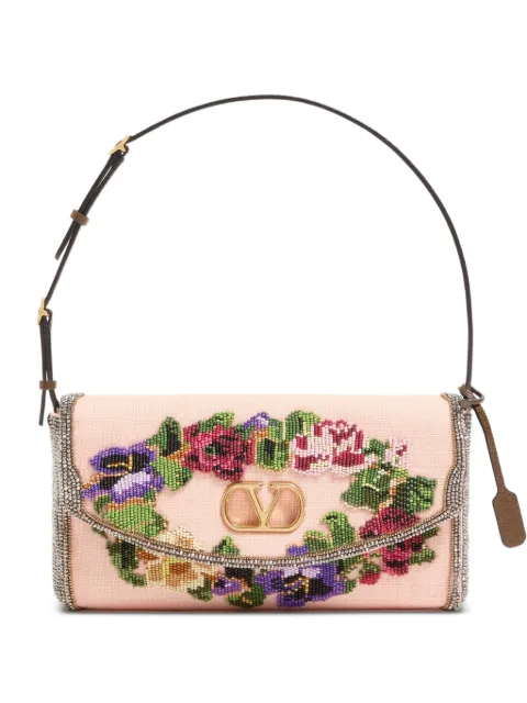 Valentino Garavani floral-beaded logo shoulder bag