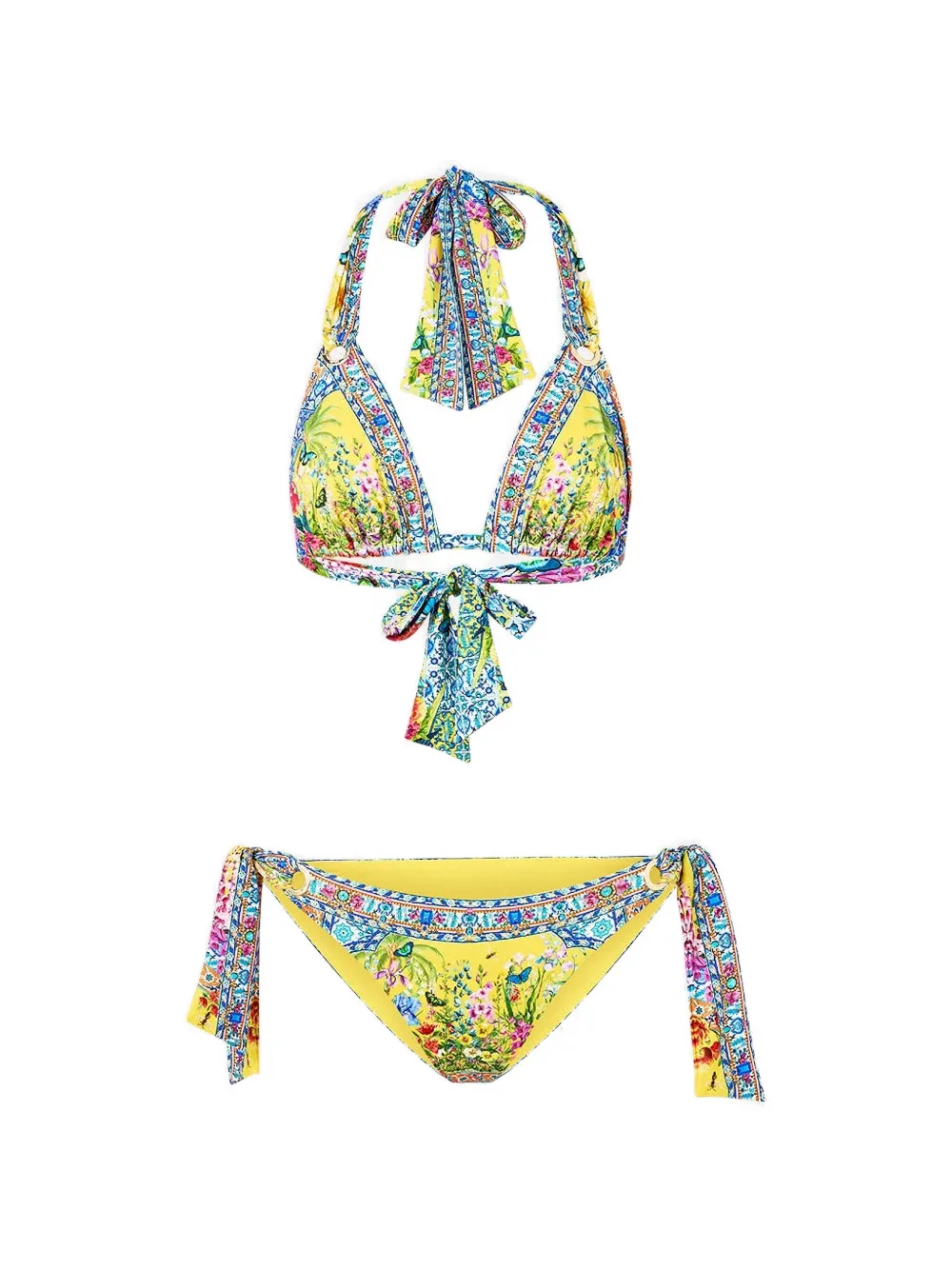 Camilla Soft Thick Tie Tri floral-print bikini set - Giallo