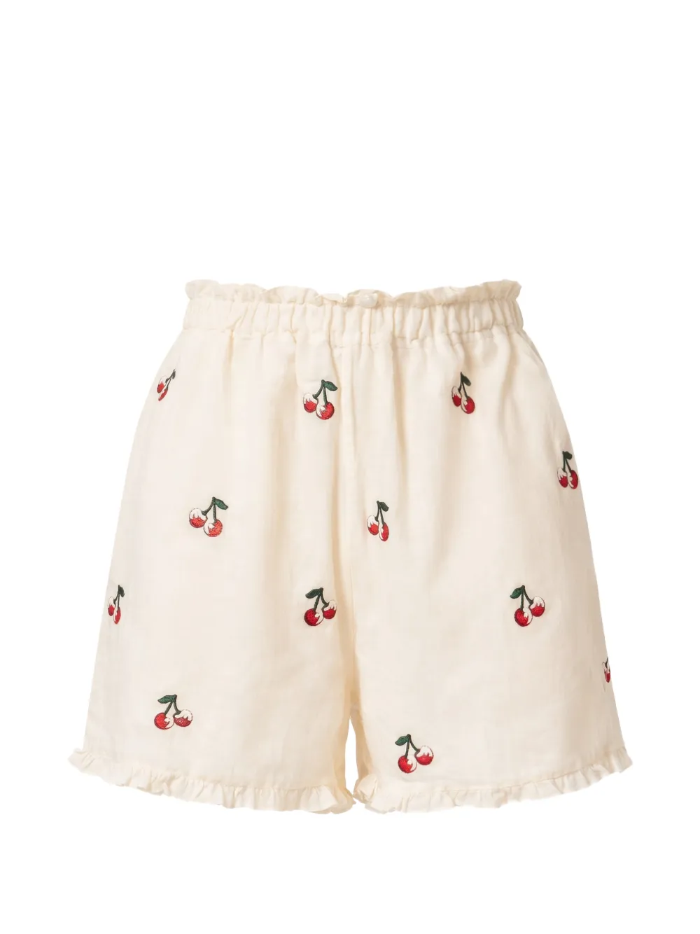 TWINSET ruffled cherry-embroidery mini shorts - Toni neutri