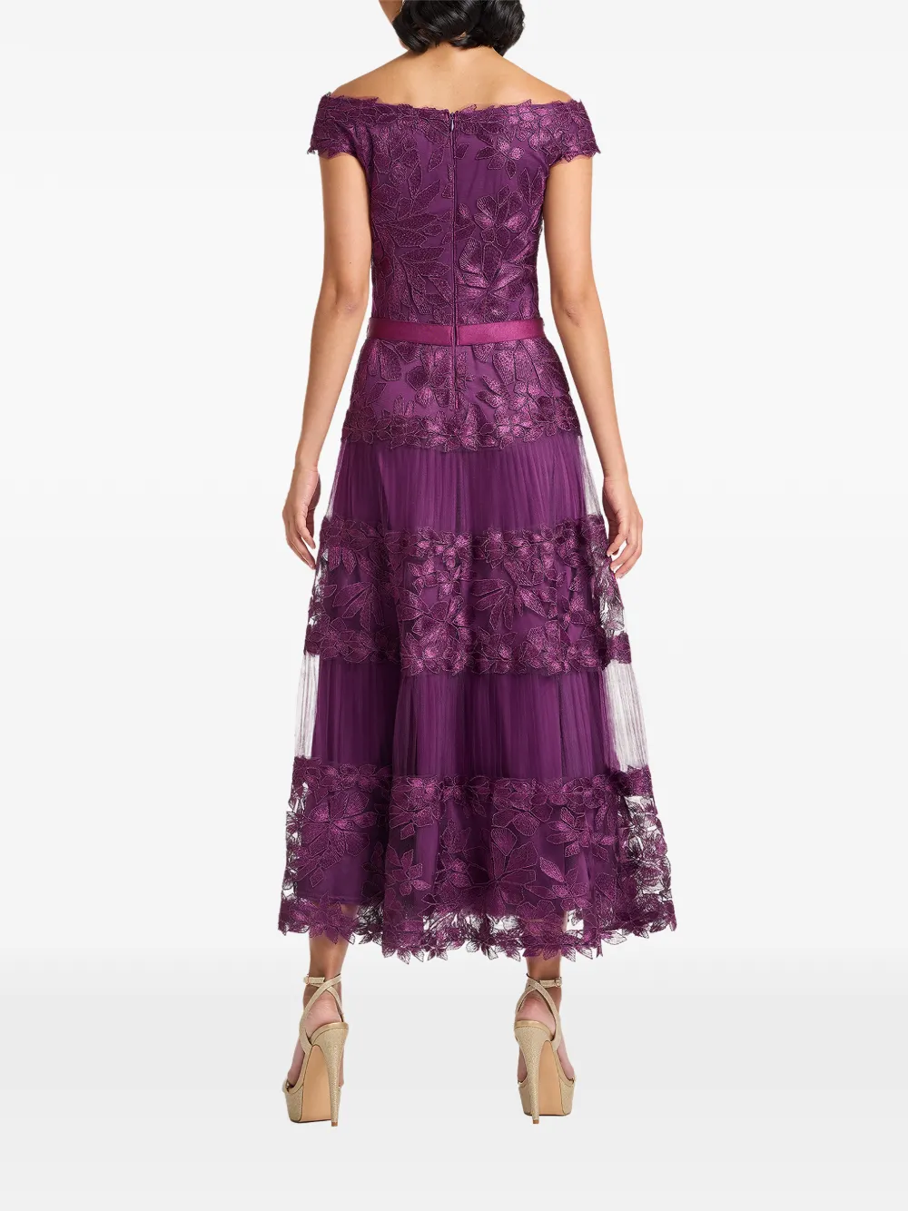 Tadashi Shoji Adriane midi-jurk met geborduurde bloemen Paars