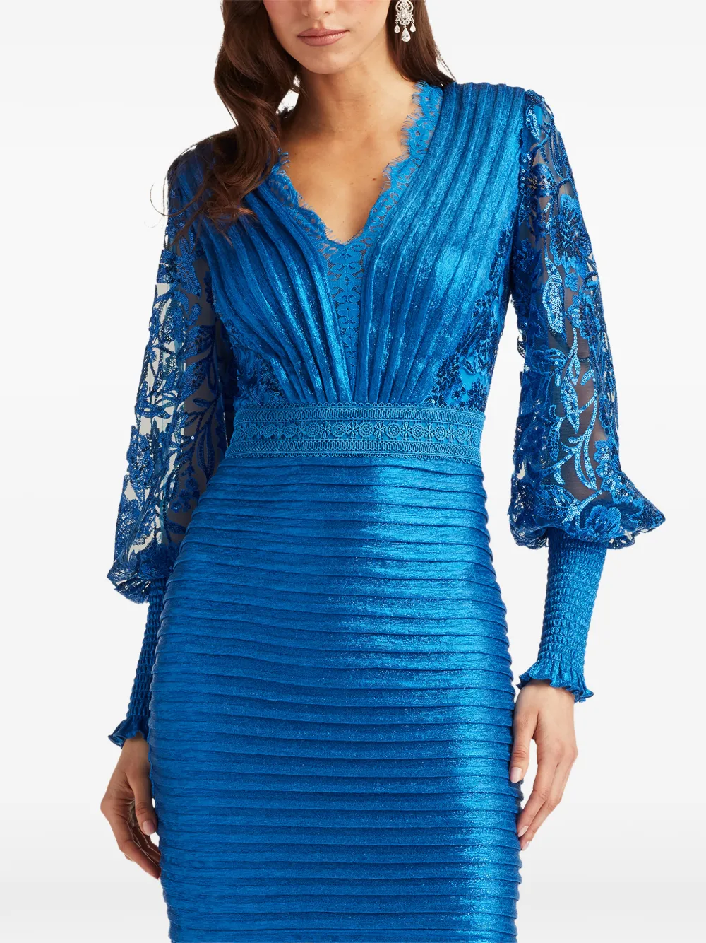 Tadashi Shoji Lovell geplooide jurk met kant Blauw