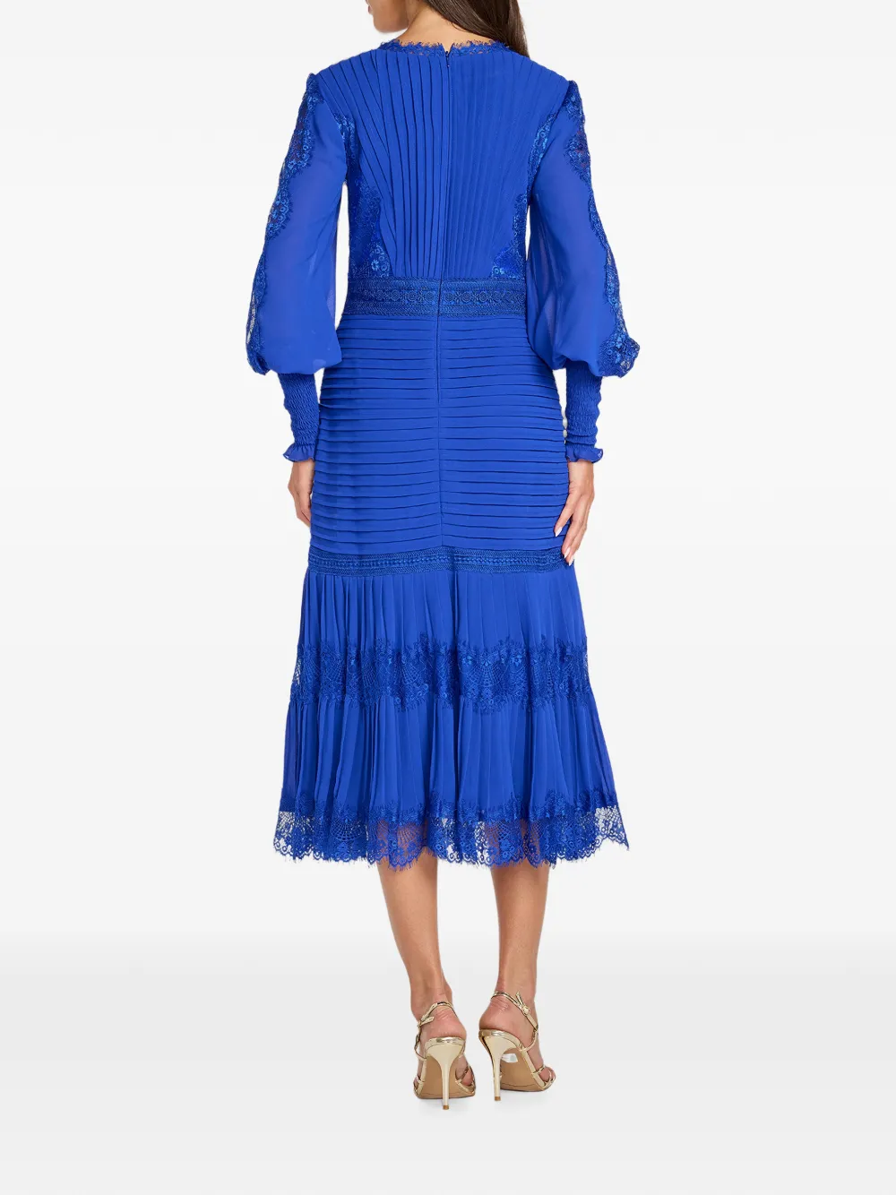 Tadashi Shoji Nysse midi-jurk met plooien en kanten vlakken Blauw