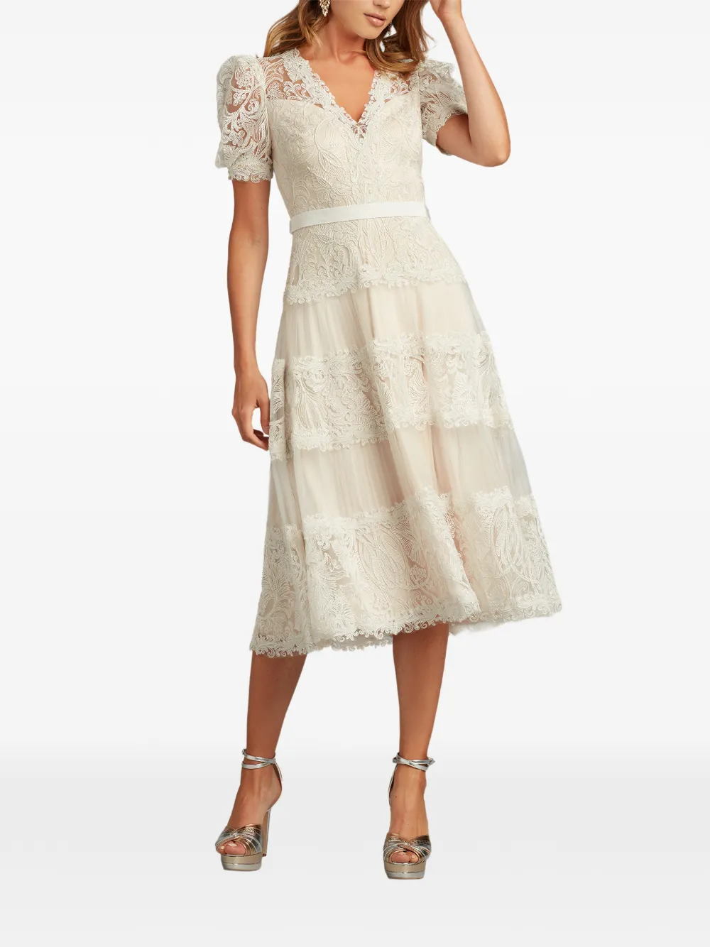 Tadashi Shoji Belline lace tiered dress - Neutrals