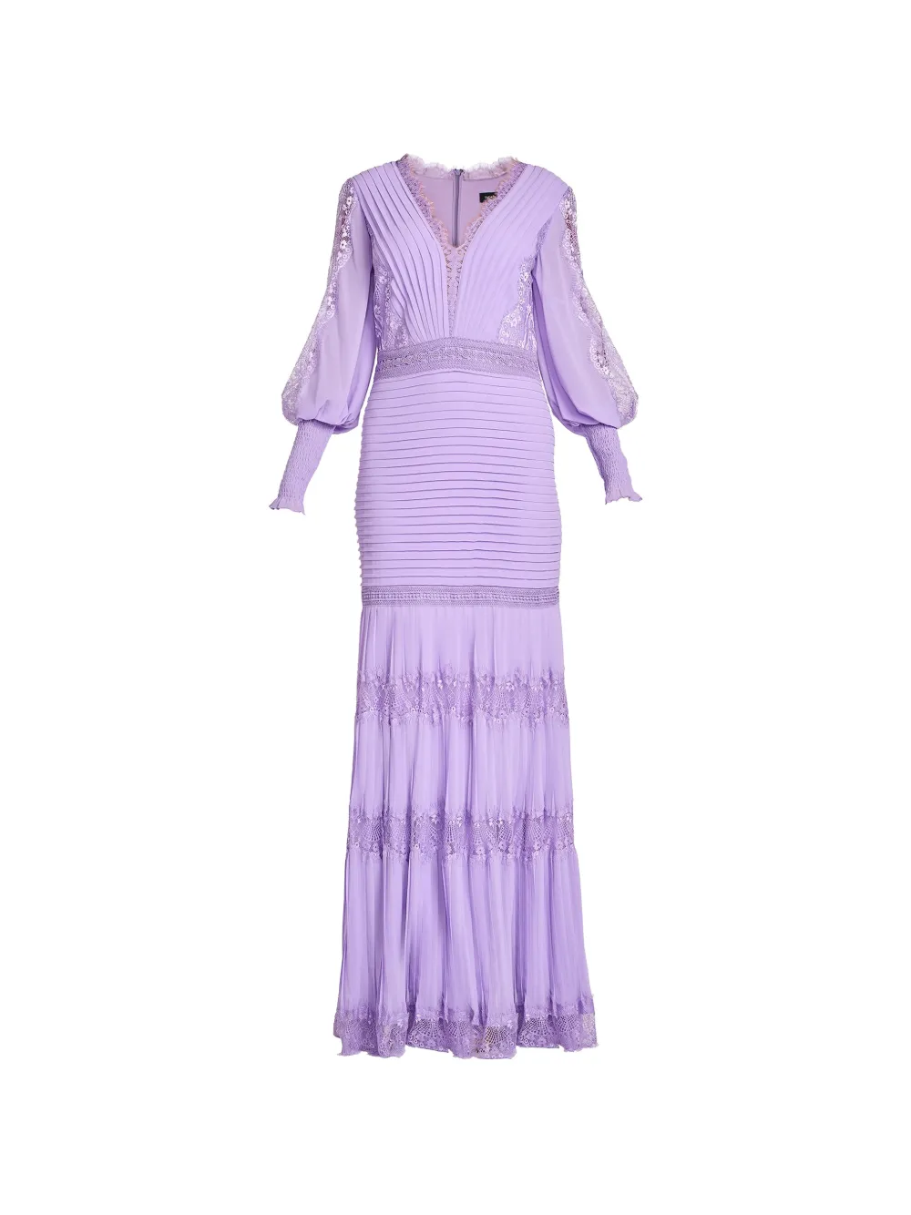Tadashi Shoji maxi Nyssa Bishop lace-trimmed pleated dress