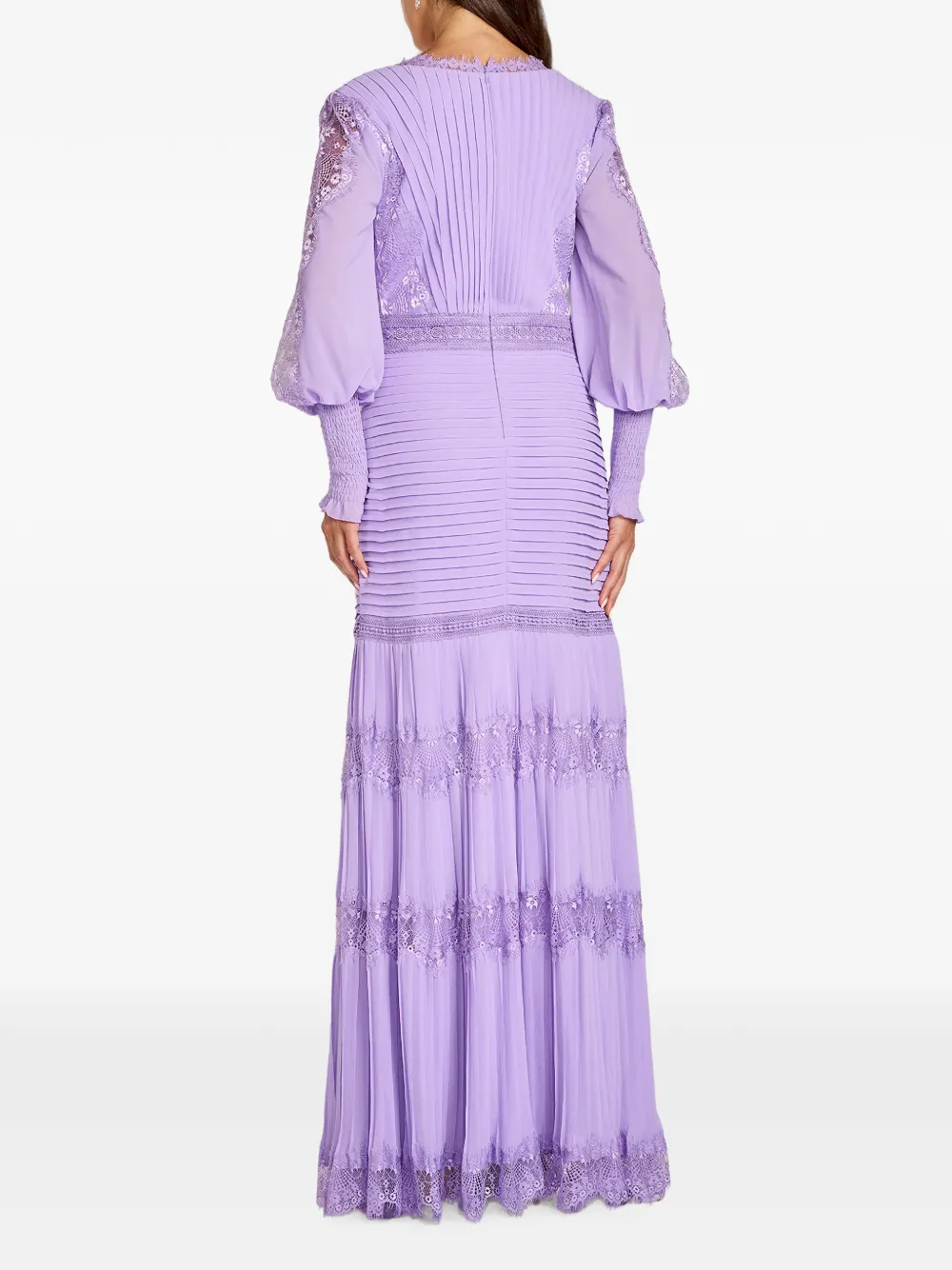 Tadashi Shoji Nyssa Bishop maxi-jurk met kanten afwerking en plooien Paars