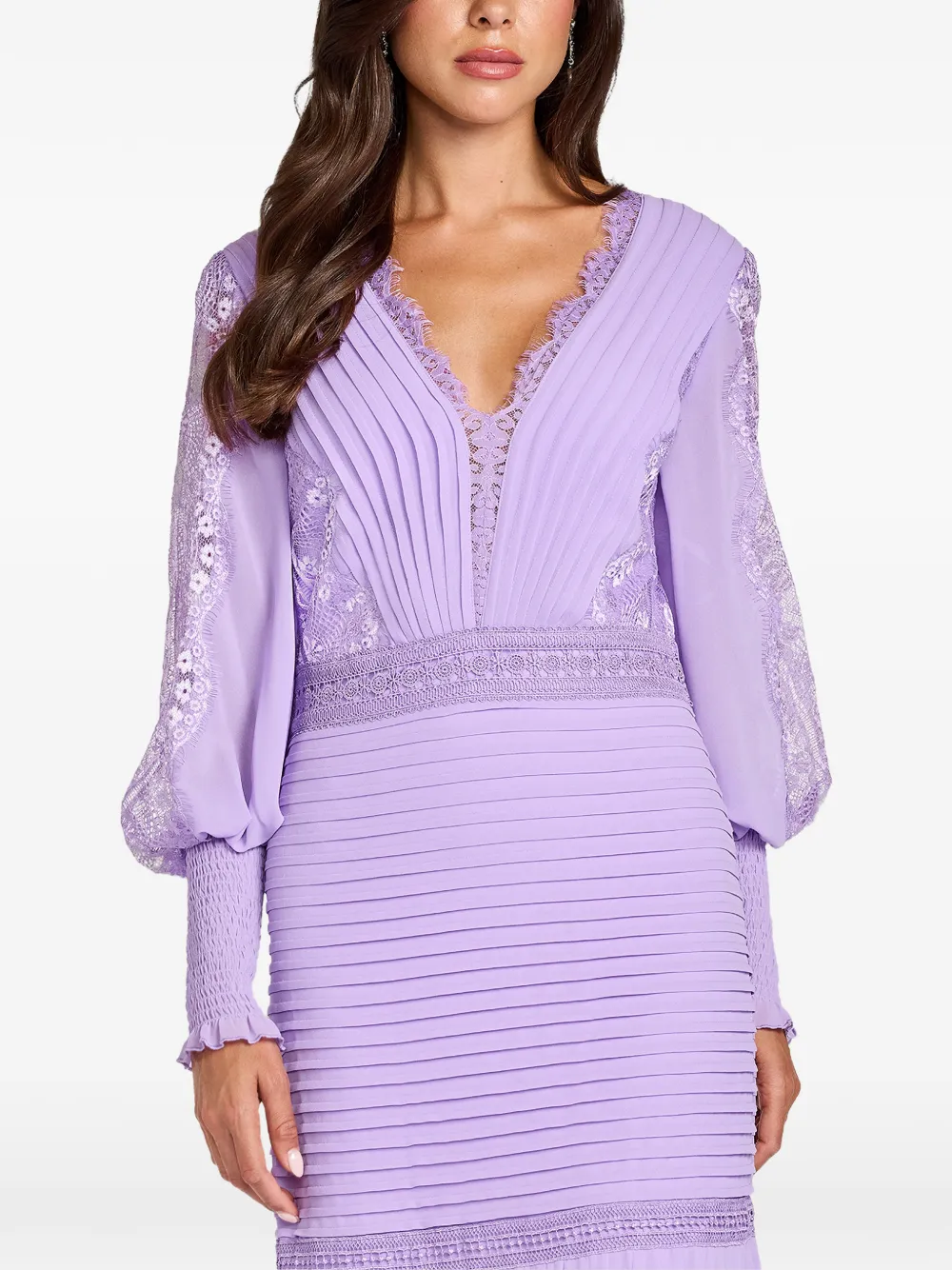 Tadashi Shoji Nyssa Bishop maxi-jurk met kanten afwerking en plooien Paars