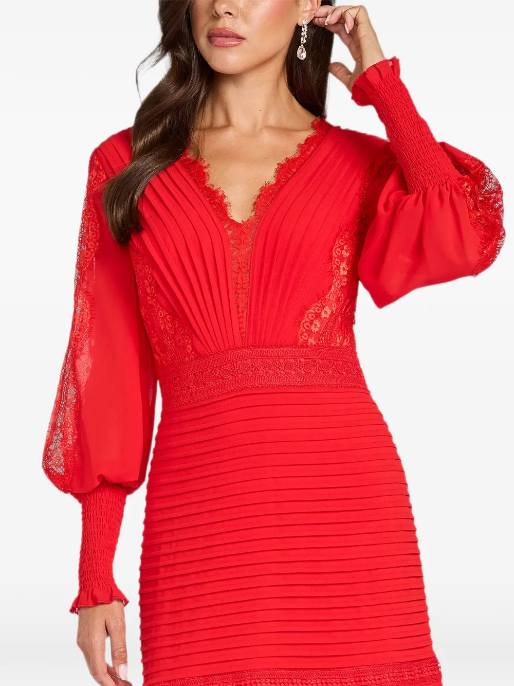 Tadashi Shoji Nyssa Bishop maxi-jurk met kanten vlakken en plooien Rood