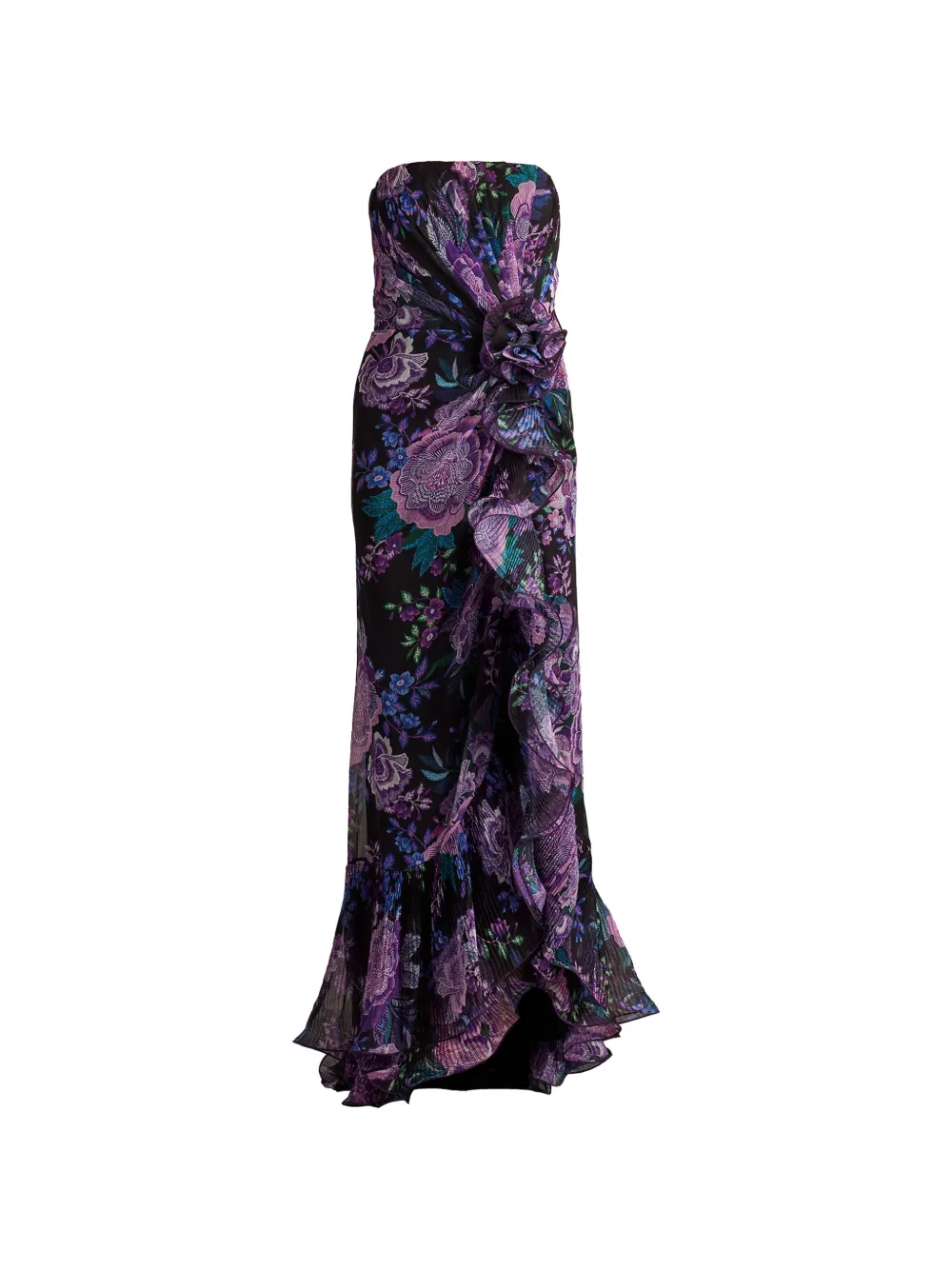 Tadashi Shoji floral ruffled asymmetric dress - Black