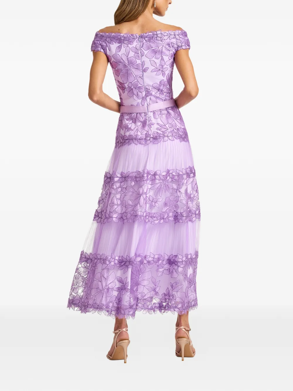 Tadashi Shoji Off-shoulder midi-jurk met bloemenprint Paars