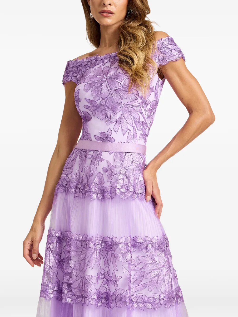 Tadashi Shoji Off-shoulder midi-jurk met bloemenprint Paars