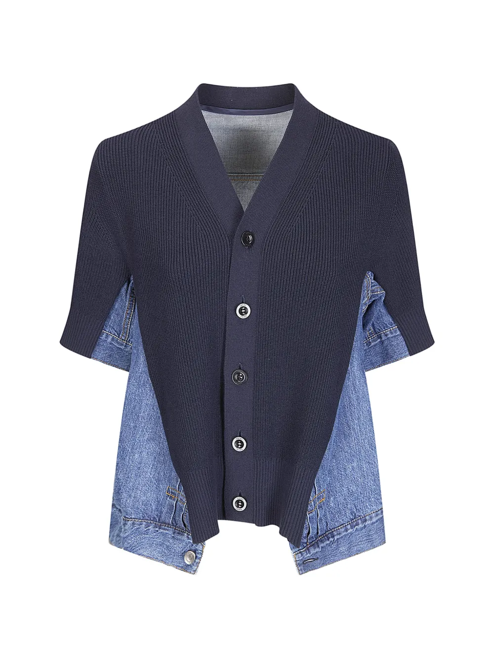 sacai panelled denim-knit cardigan - Blu