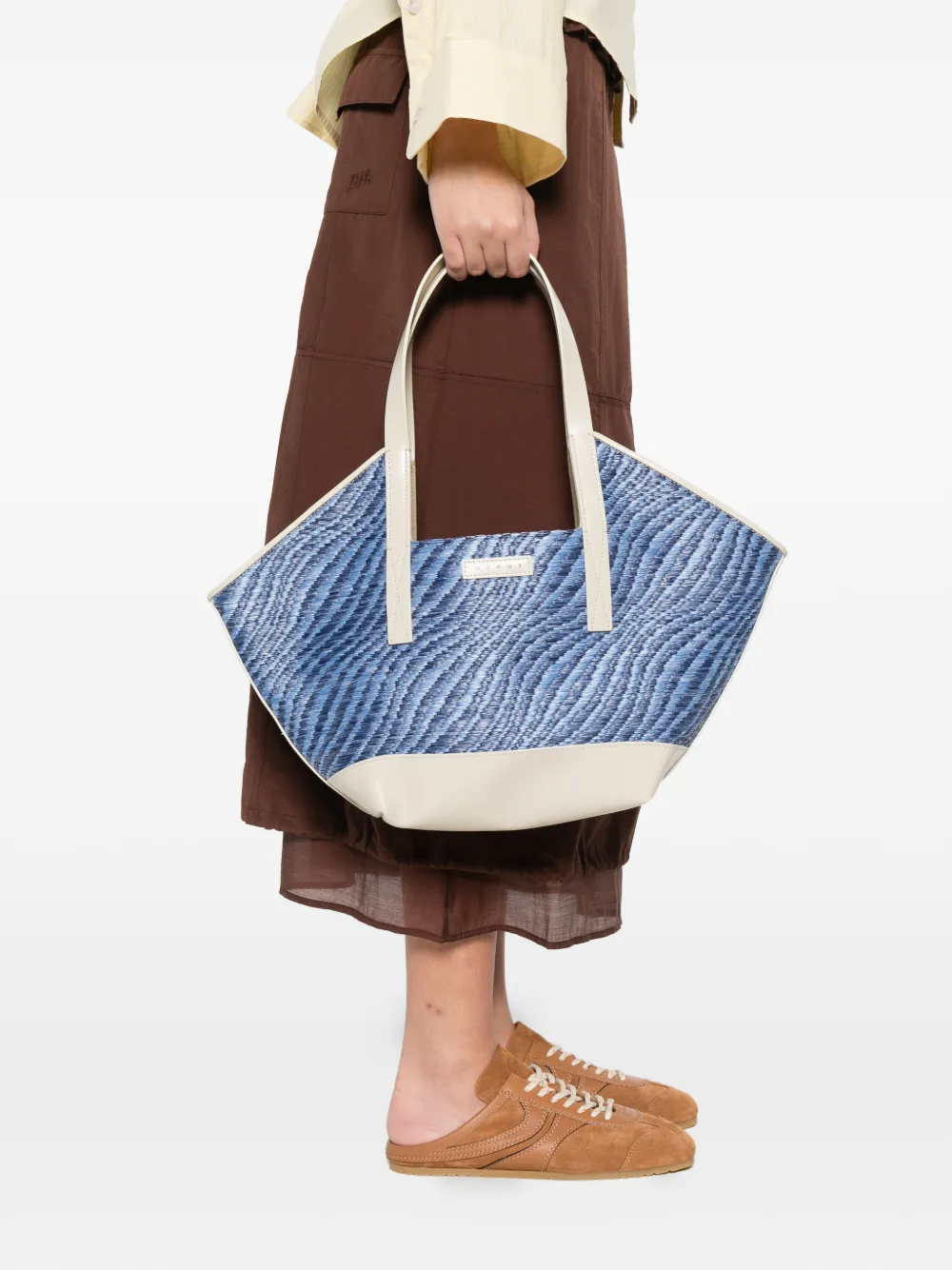 Marni Kleine Waves shopper met raffia-effect Blauw