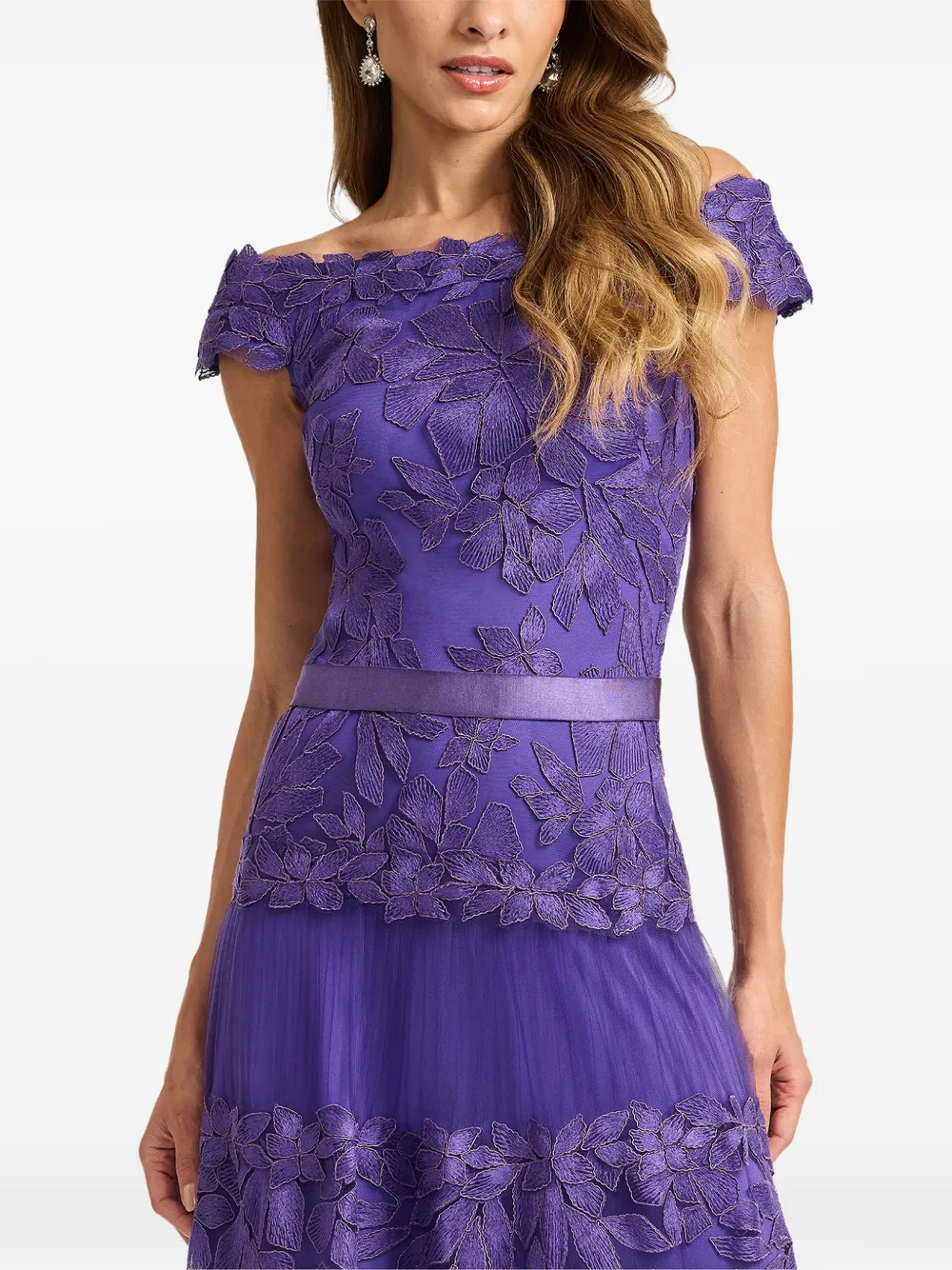Tadashi Shoji Off-shoulder midi-jurk met bloemenprint Paars