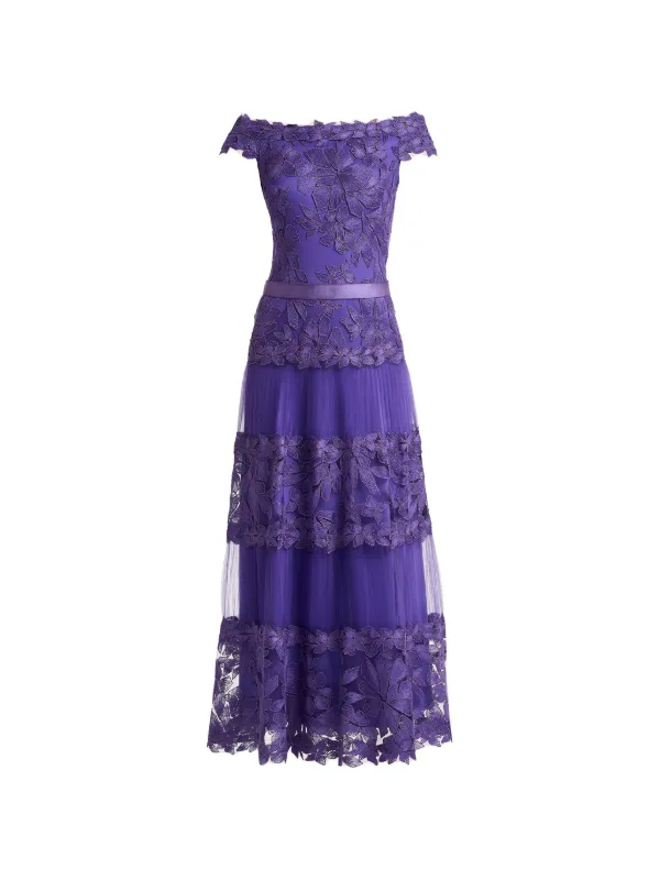 Tadashi Shoji Floral Off-shoulder Midi Dress - Purple