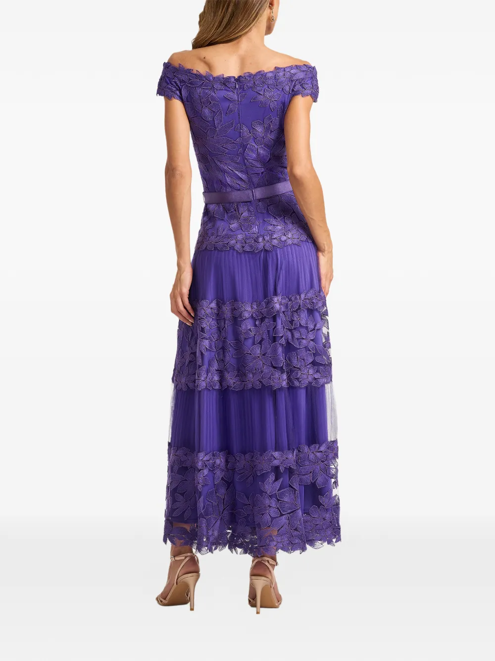 Tadashi Shoji Off-shoulder midi-jurk met bloemenprint Paars
