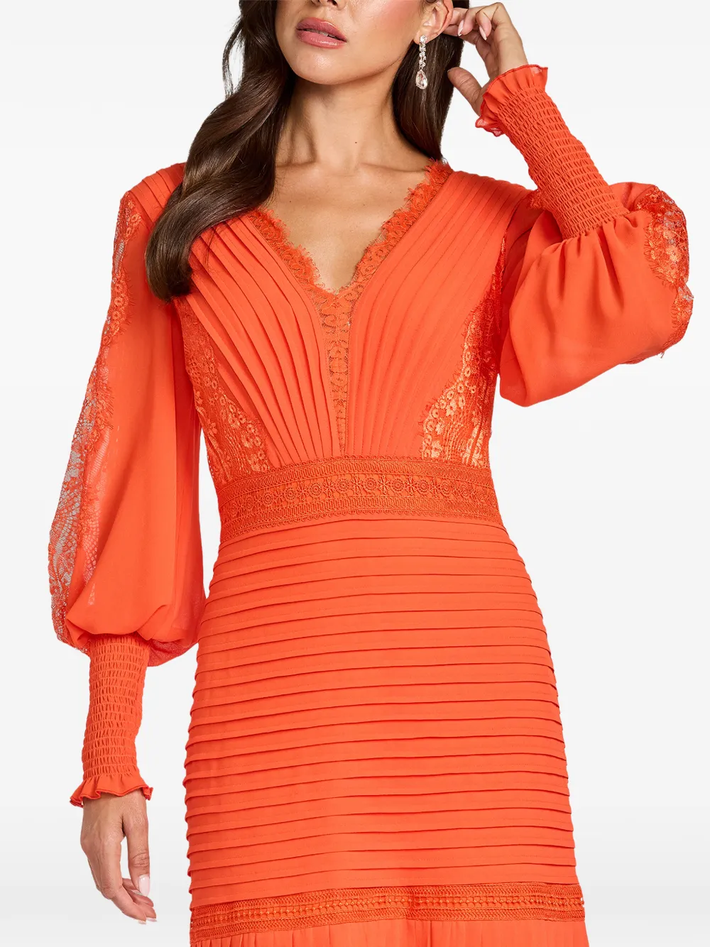 Tadashi Shoji Nyssa Bishop maxi-jurk met kanten afwerking en plooien Oranje