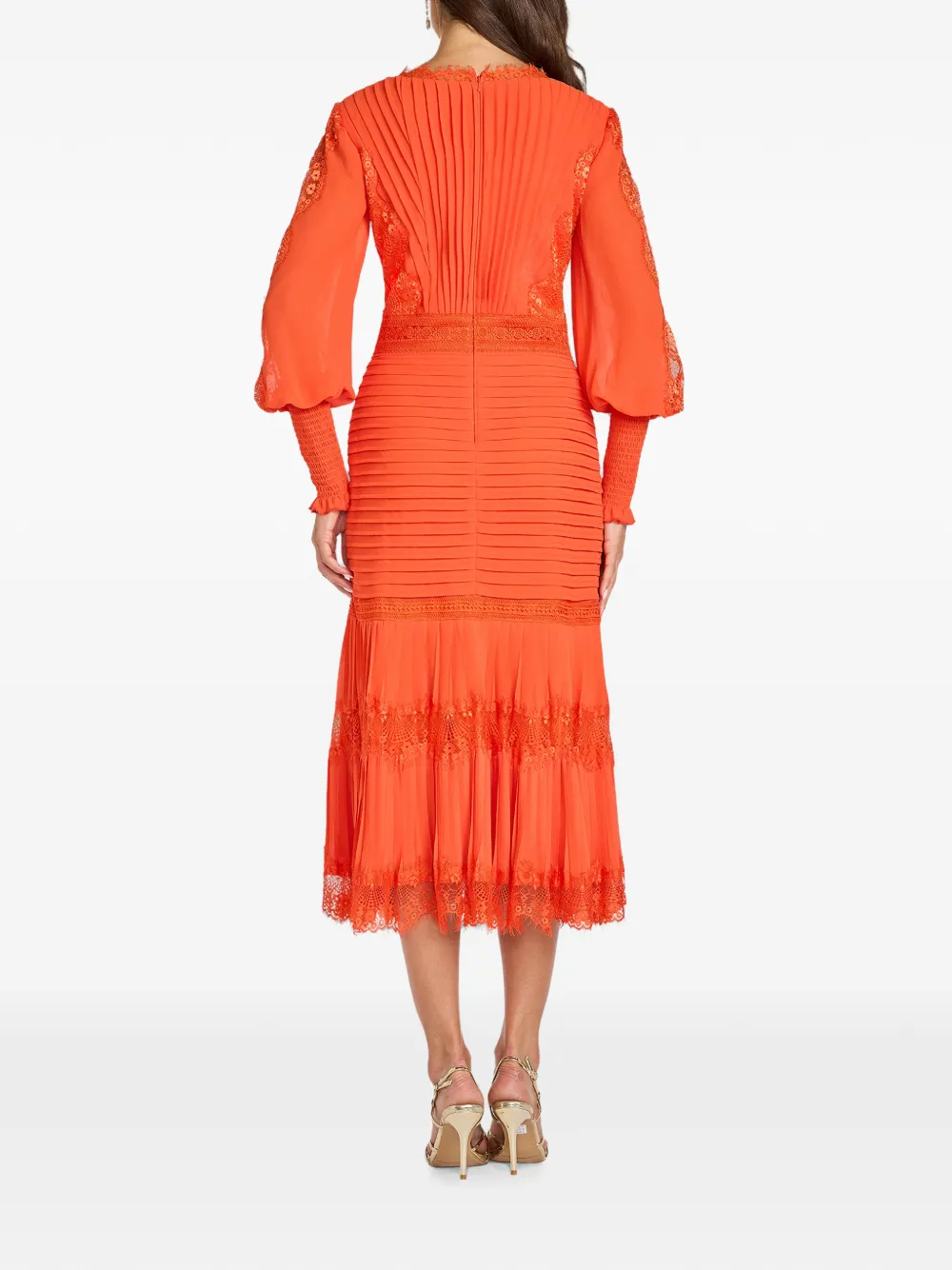 Tadashi Shoji Nyssa Bishop maxi-jurk met kanten afwerking en plooien Oranje