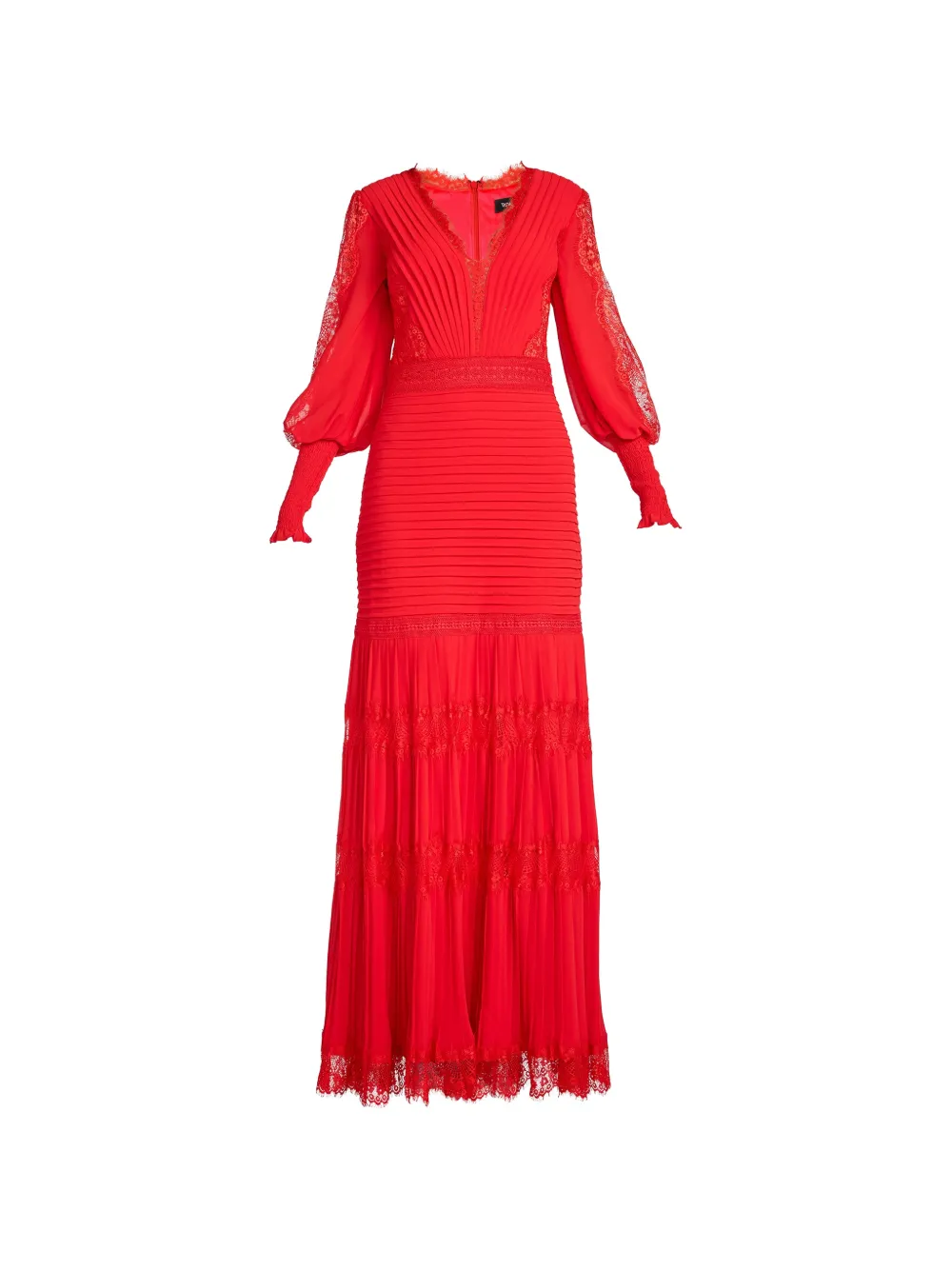 Tadashi Shoji Nyssa lace-panelled pleated maxi dress - Red