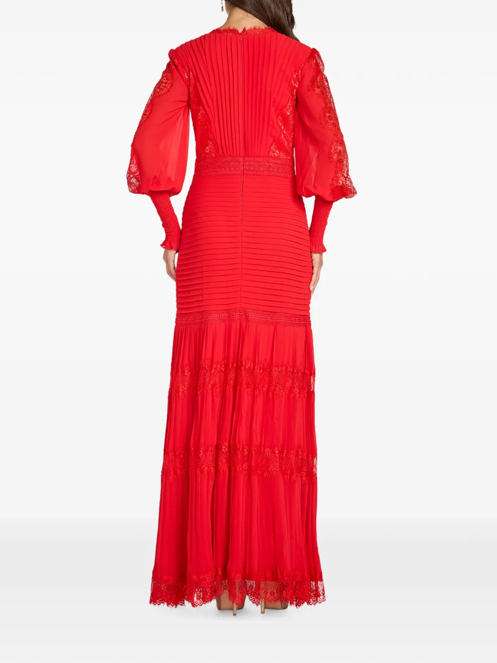 Tadashi Shoji Nyssa maxi-jurk met kanten vlakken en plooien Rood