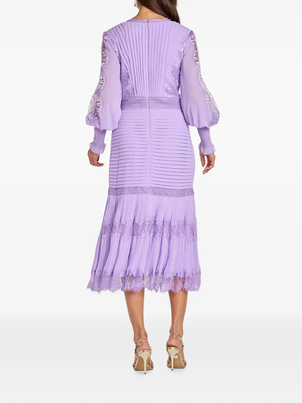 Tadashi Shoji Nyssa midi-jurk met kanten afwerking en plooien Paars