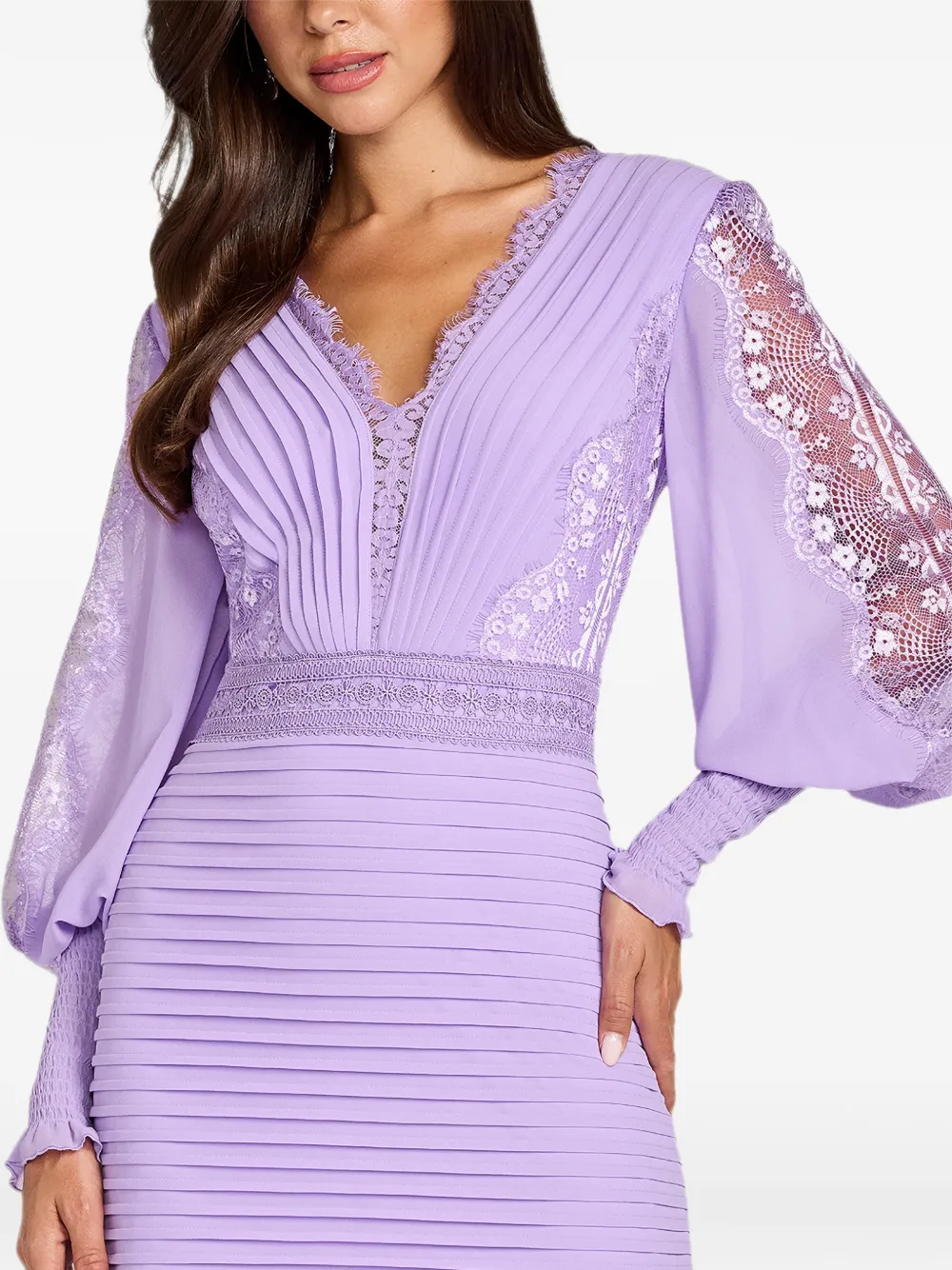 Tadashi Shoji Nyssa midi-jurk met kanten afwerking en plooien Paars
