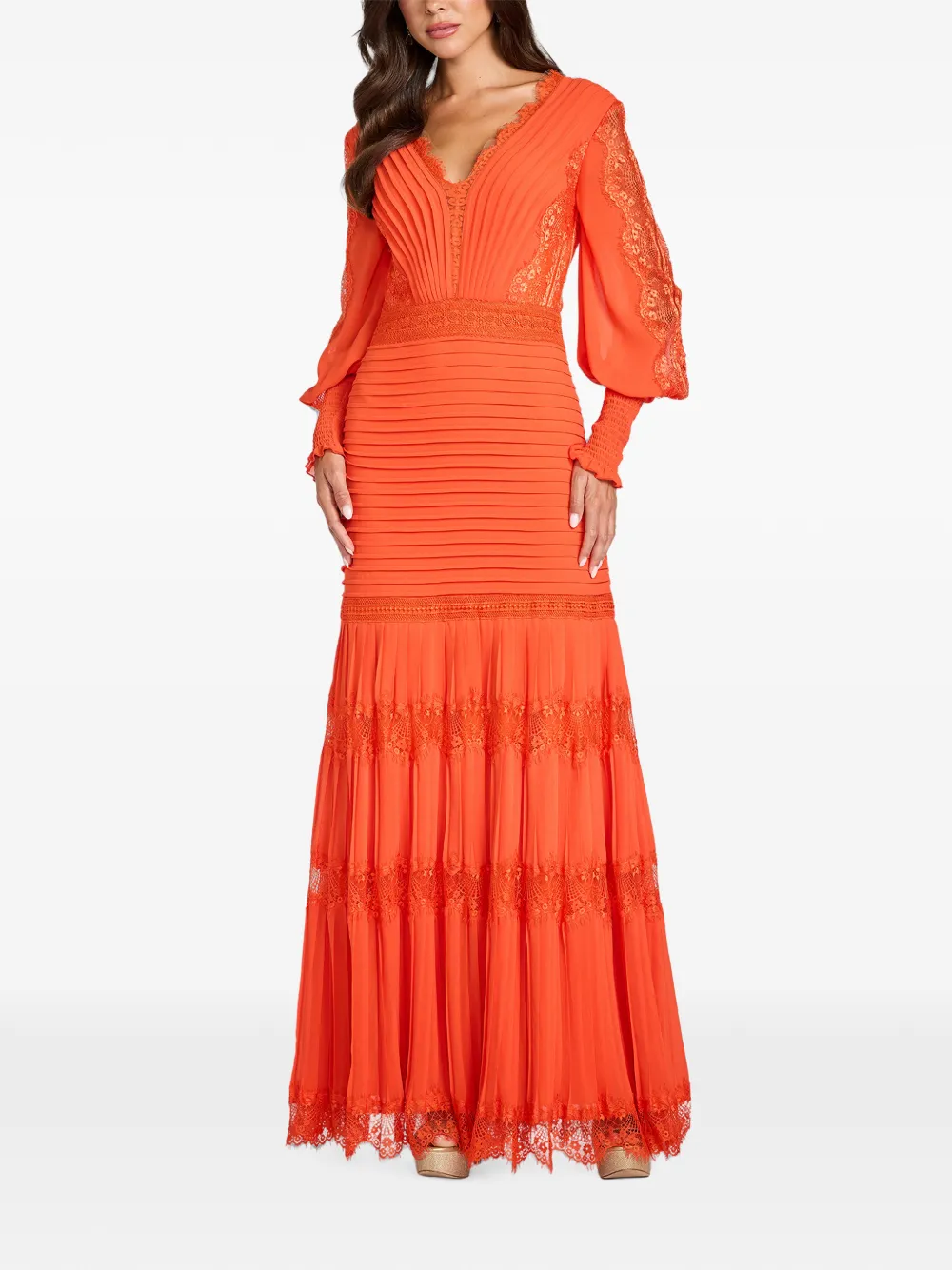 Tadashi Shoji Nyssa maxi-jurk met vlakken met veters en kanten vlakken Oranje