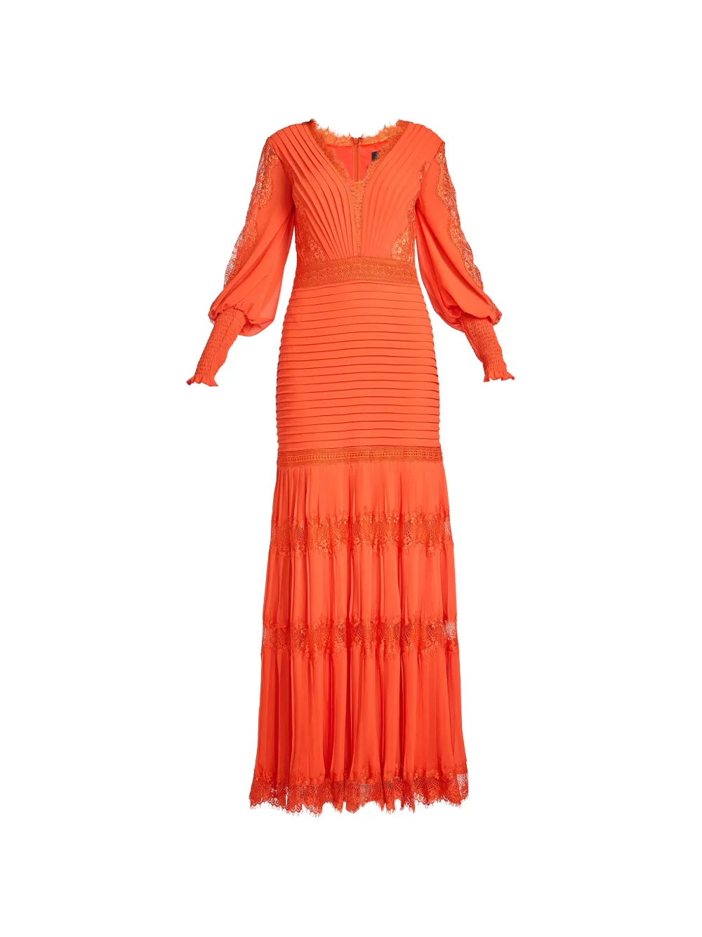 Tadashi Shoji Nyssa lace-panelled pintuck-pleat maxi dress - Orange