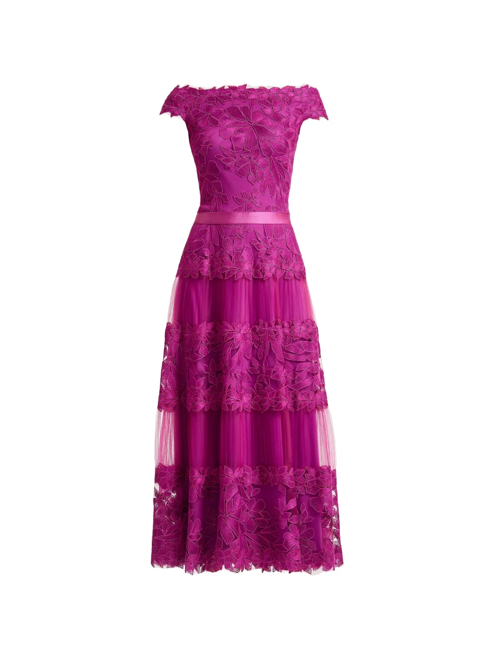 Tadashi Shoji floral-embroidered tiered midi dress - Rosa