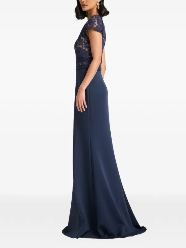 tadashi shoji lace dress blue Tadashi Shoji Sagamore Ribbon Flower Embellished Gown