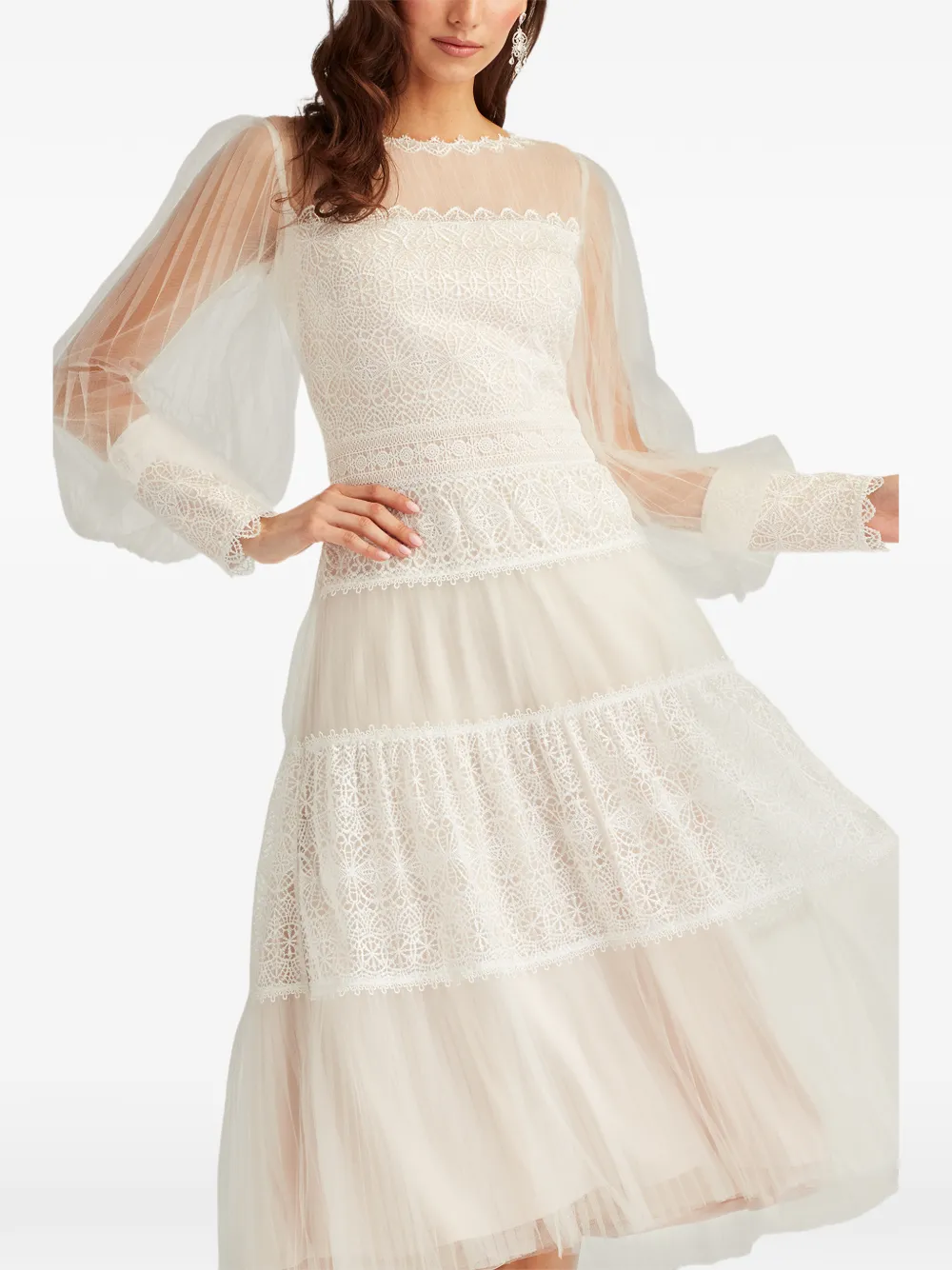 Tadashi Shoji Midi-jurk met lange mouwen Beige